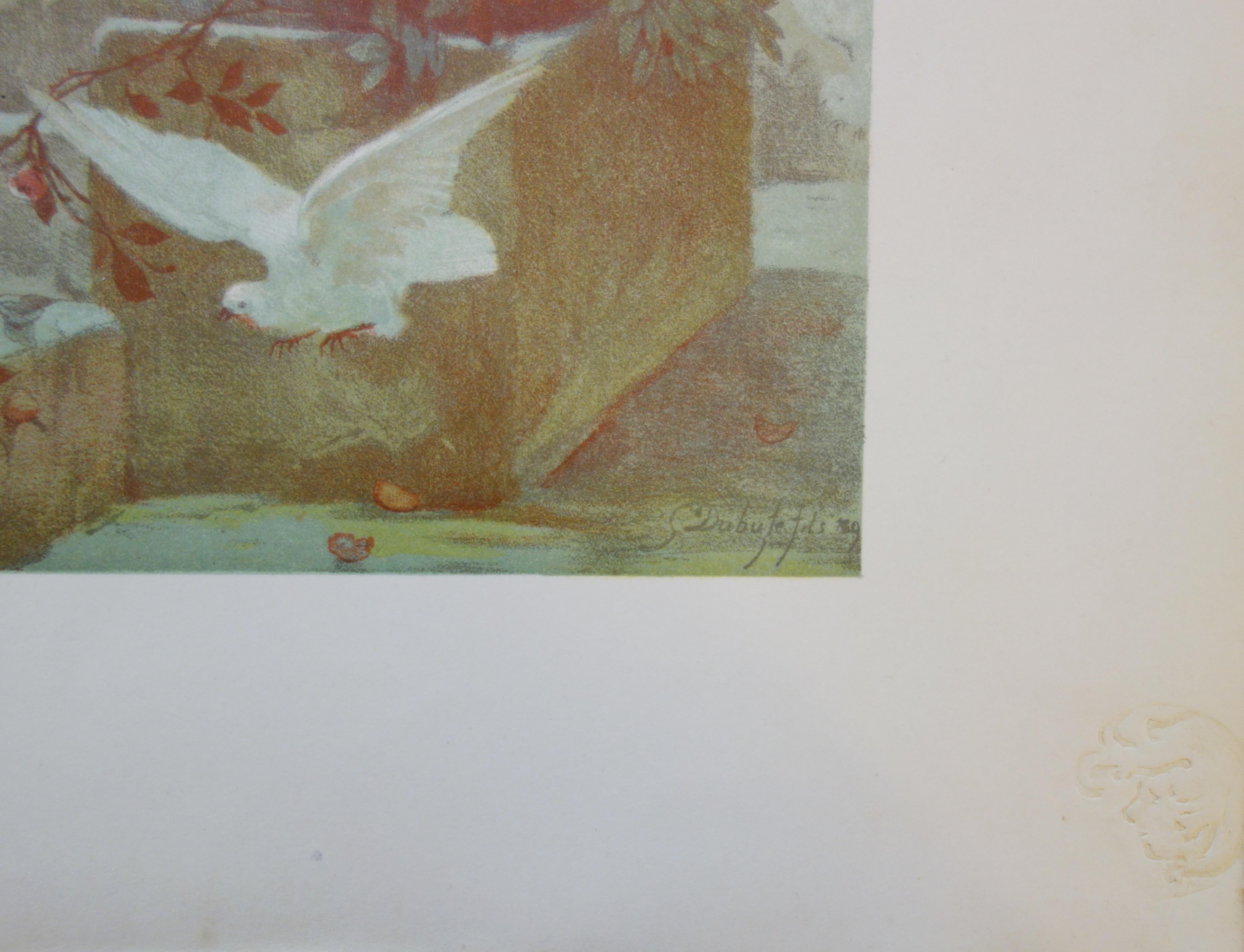 Peace : Maternity with a Dove - Original Lithograph 1899 - Art Nouveau Print by Guillaume Dubufe