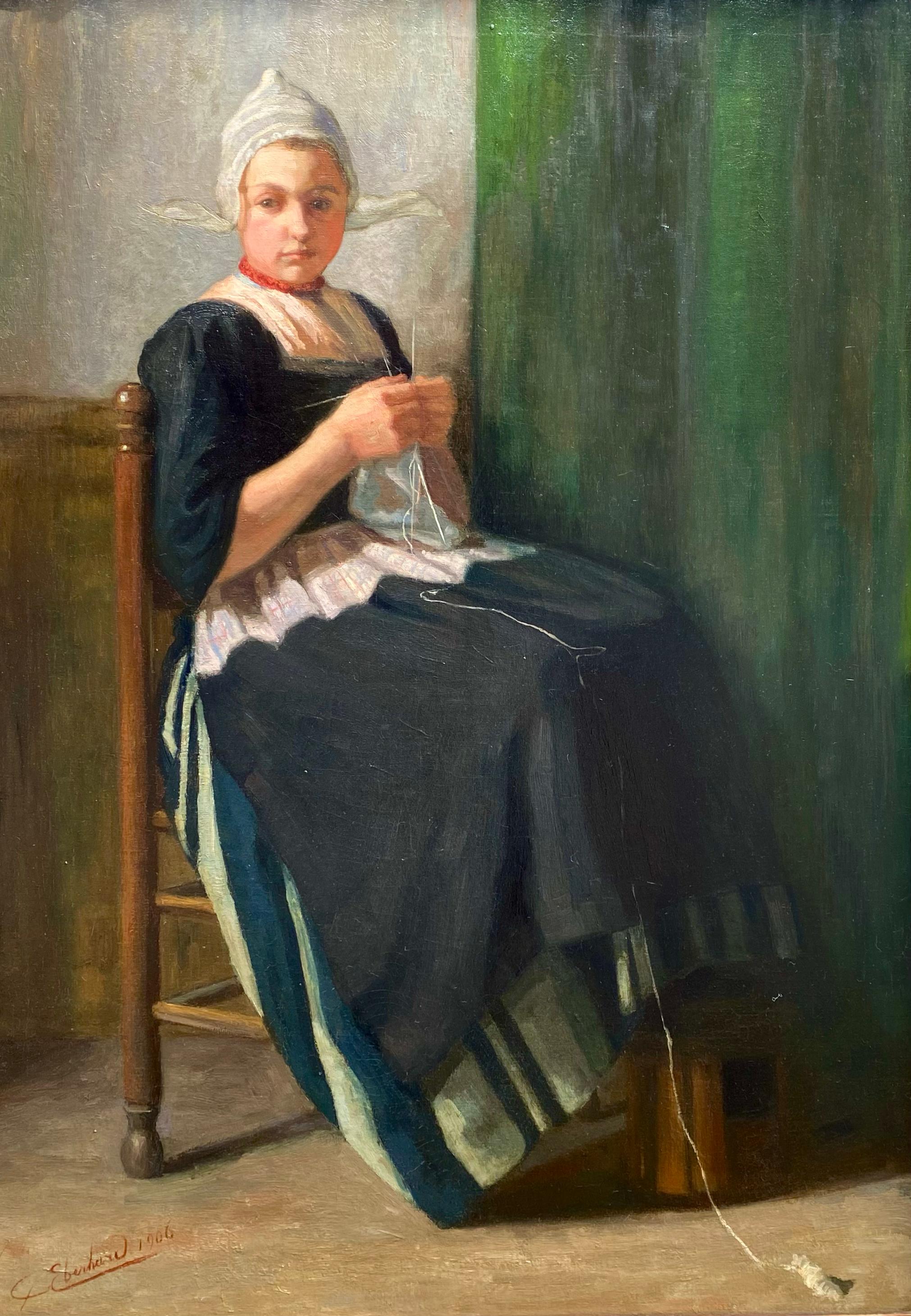Giovane ragazza che lavora a maglia