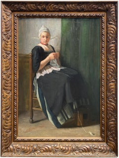 Joven tejiendo" de Guillaume Eberhard (1879)  - 1949) firmado y fechado en 1906