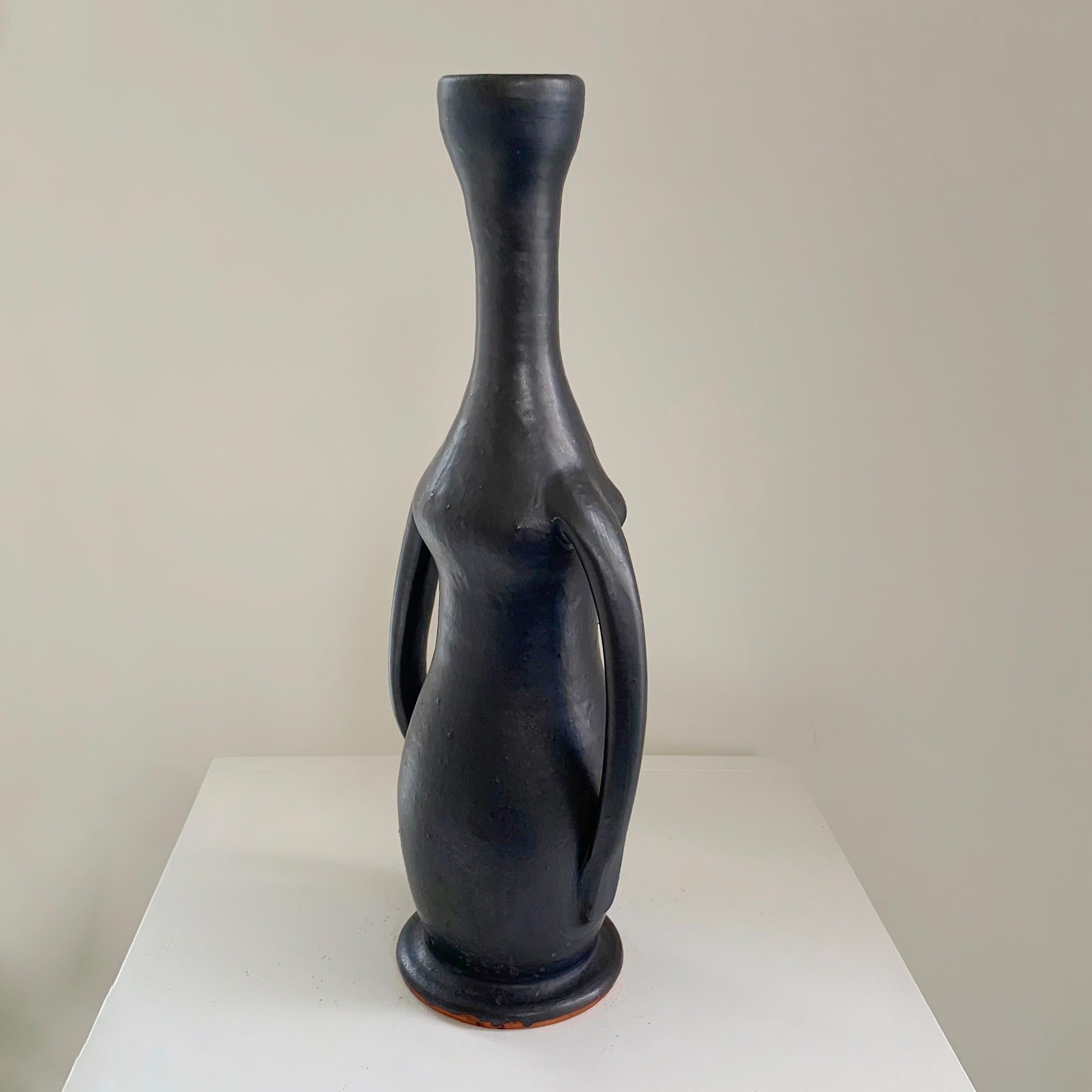 Enameled Guillaume Met De Penninghen Antropomorphic Ceramic Vase, circa 1950, France. For Sale