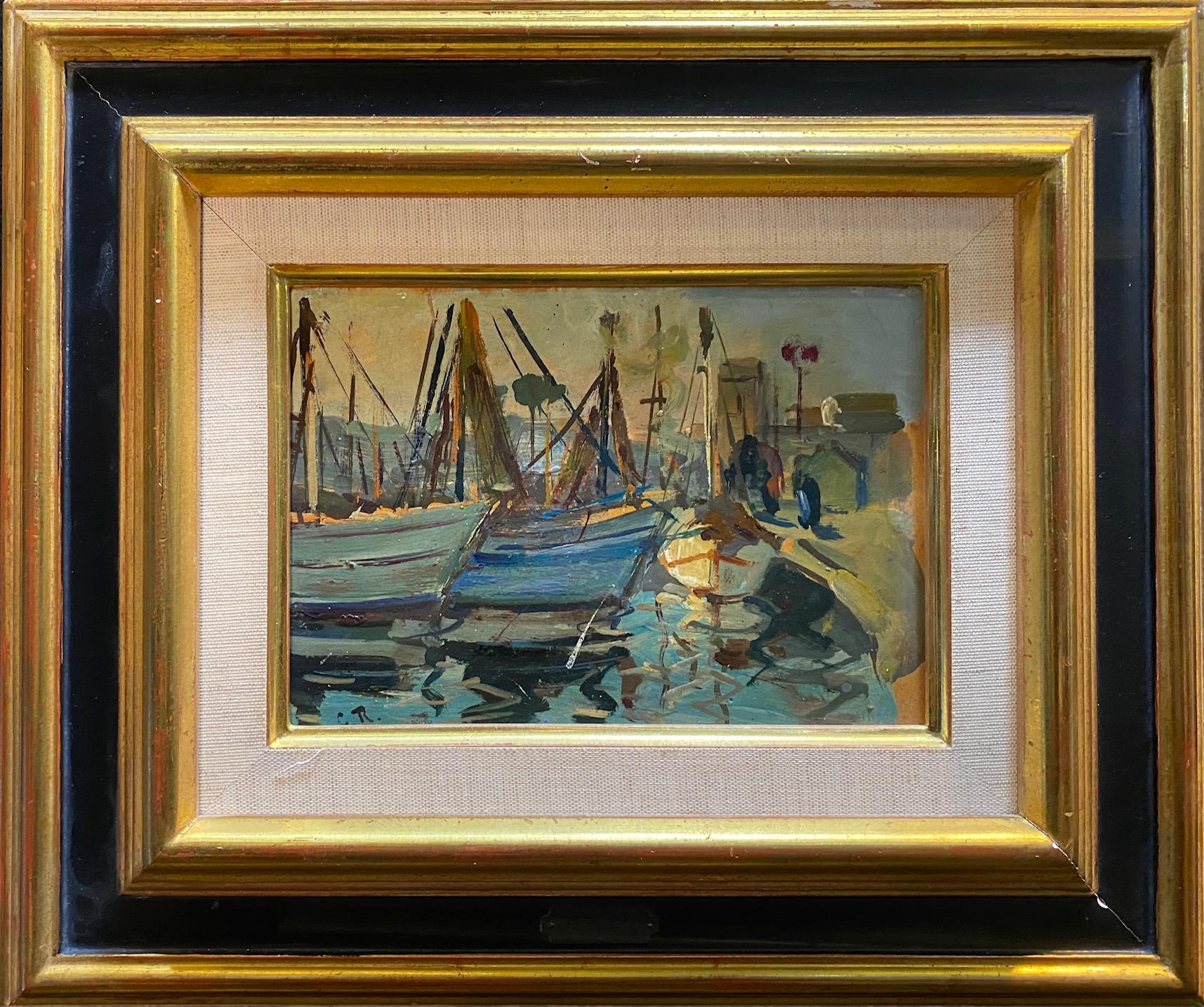 Boats von G. Roger - Öl auf Holz 21x15 cm – Painting von Guillaume Roger