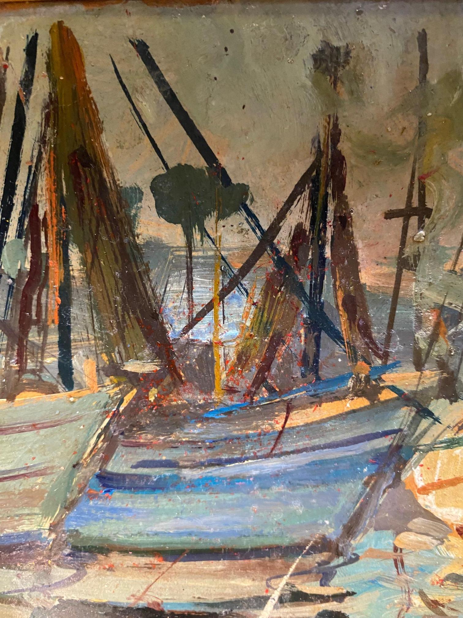 Boats von G. Roger - Öl auf Holz 21x15 cm (Moderne), Painting, von Guillaume Roger