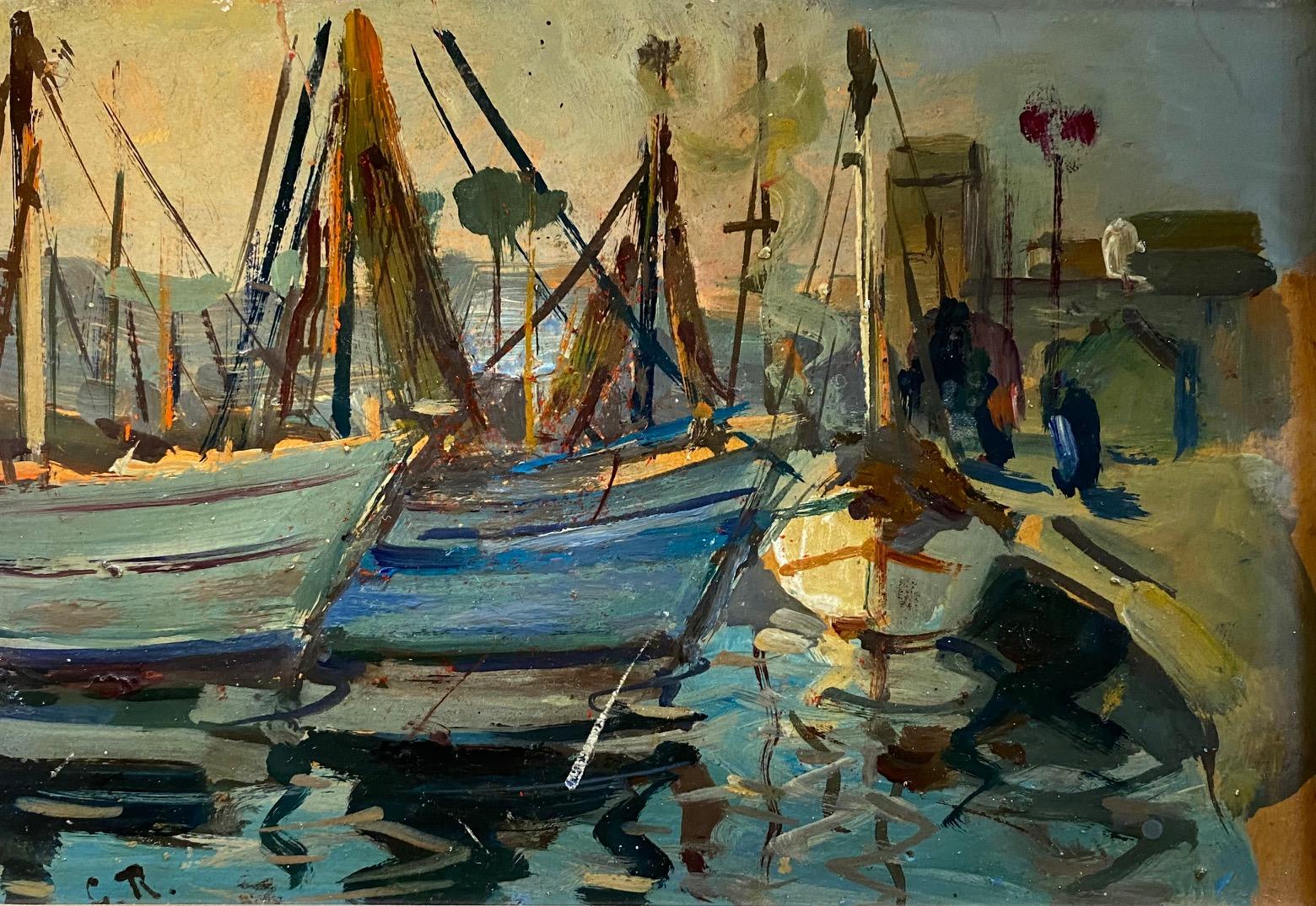 Boats von G. Roger - Öl auf Holz 21x15 cm
