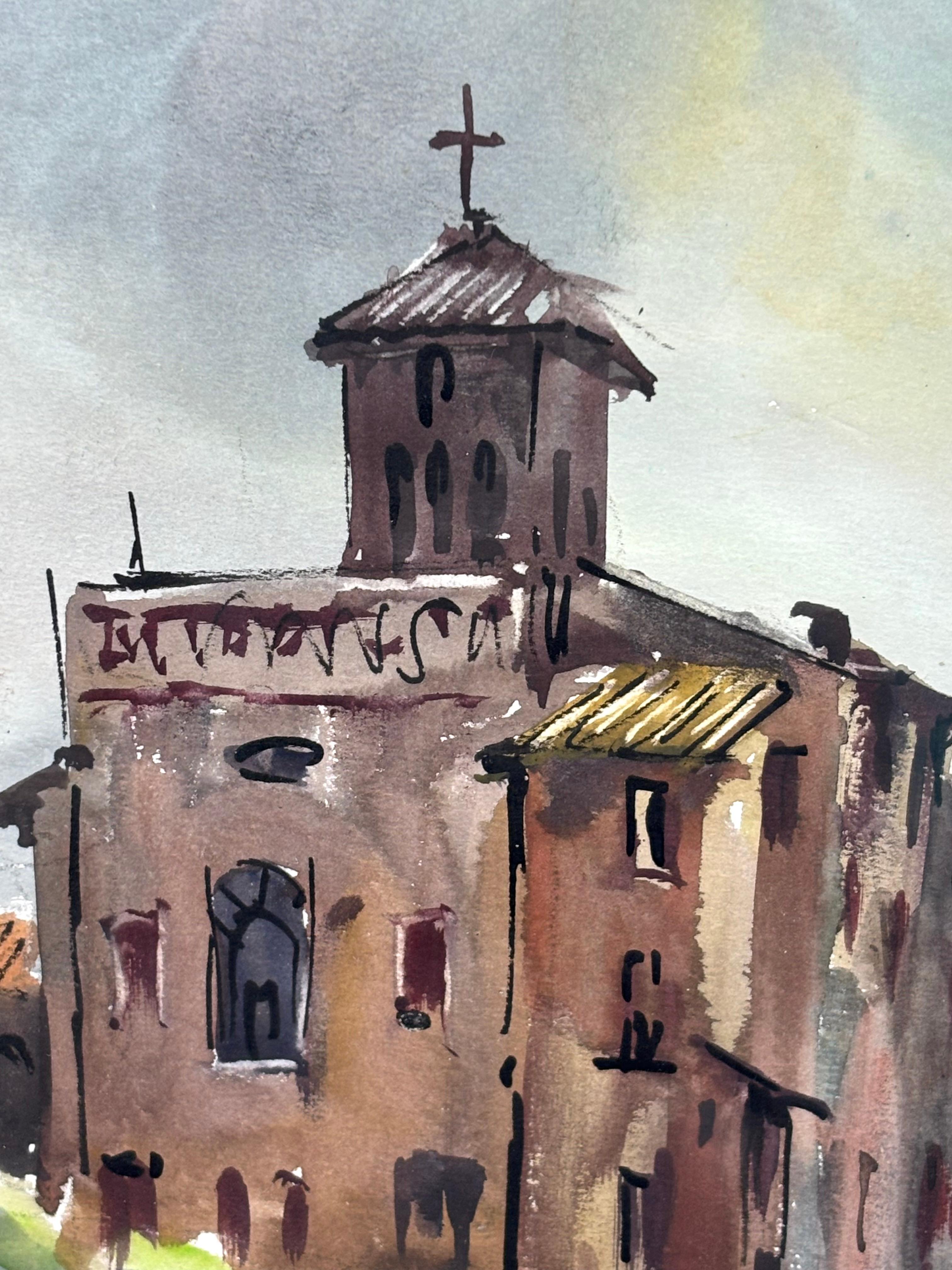 Original-Aquarell signiert von Guillem Fresquet Bardina, Stadtszene mit klassischen Ruinen - circa 1960er Jahre
Originalwerk des bekannten katalanischen Malers Guillem Fresquet Bardina (Barcelona, 1914 - Tarragona, 1991), der als einer der