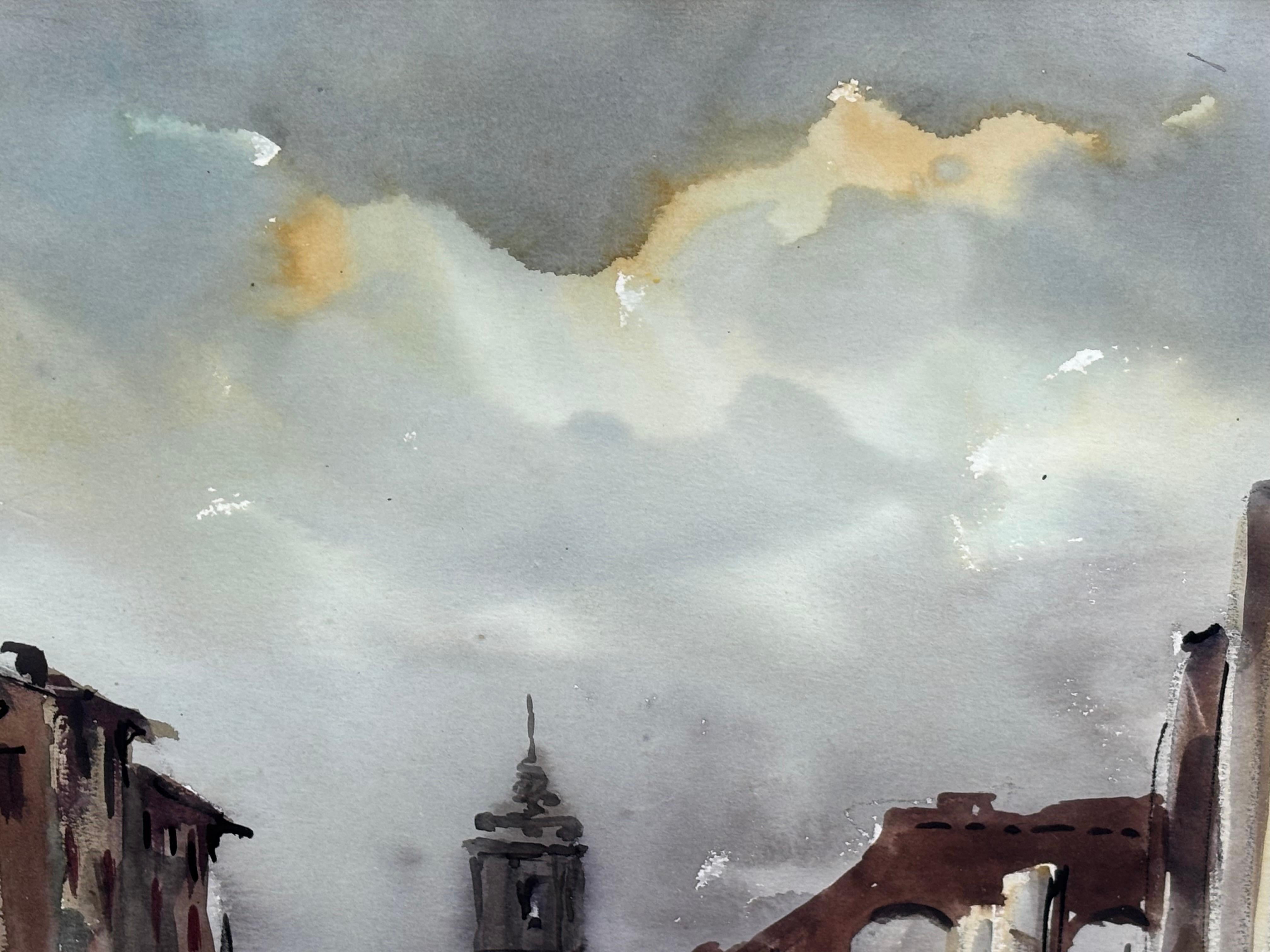 Acuarela original firmada por Guillem Fresquet Bardina, escena urbana con ruinas im Angebot 3