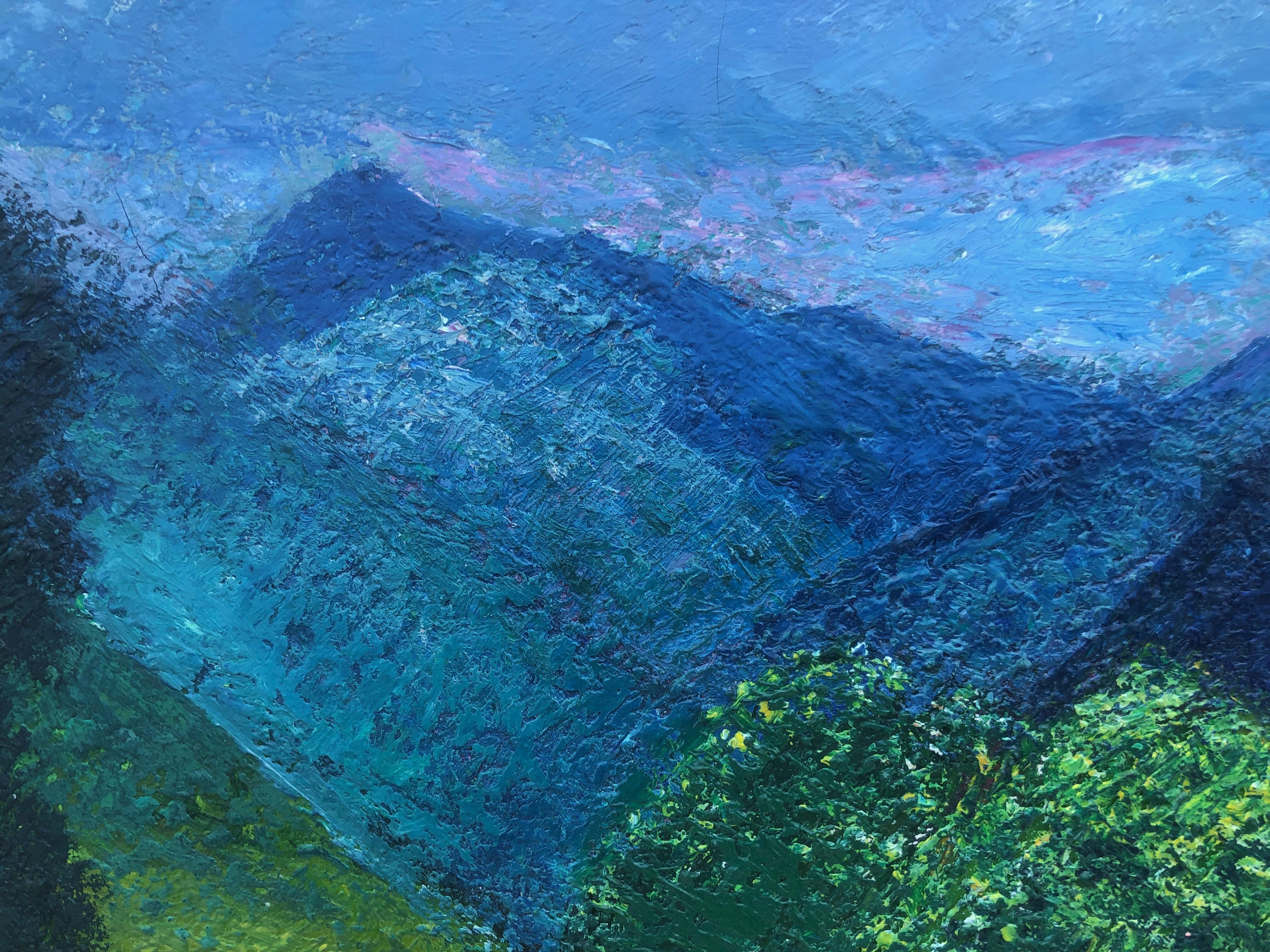 Bell tower Valle de Aran Spain spanish landscape oil on canvas painting For Sale 2
