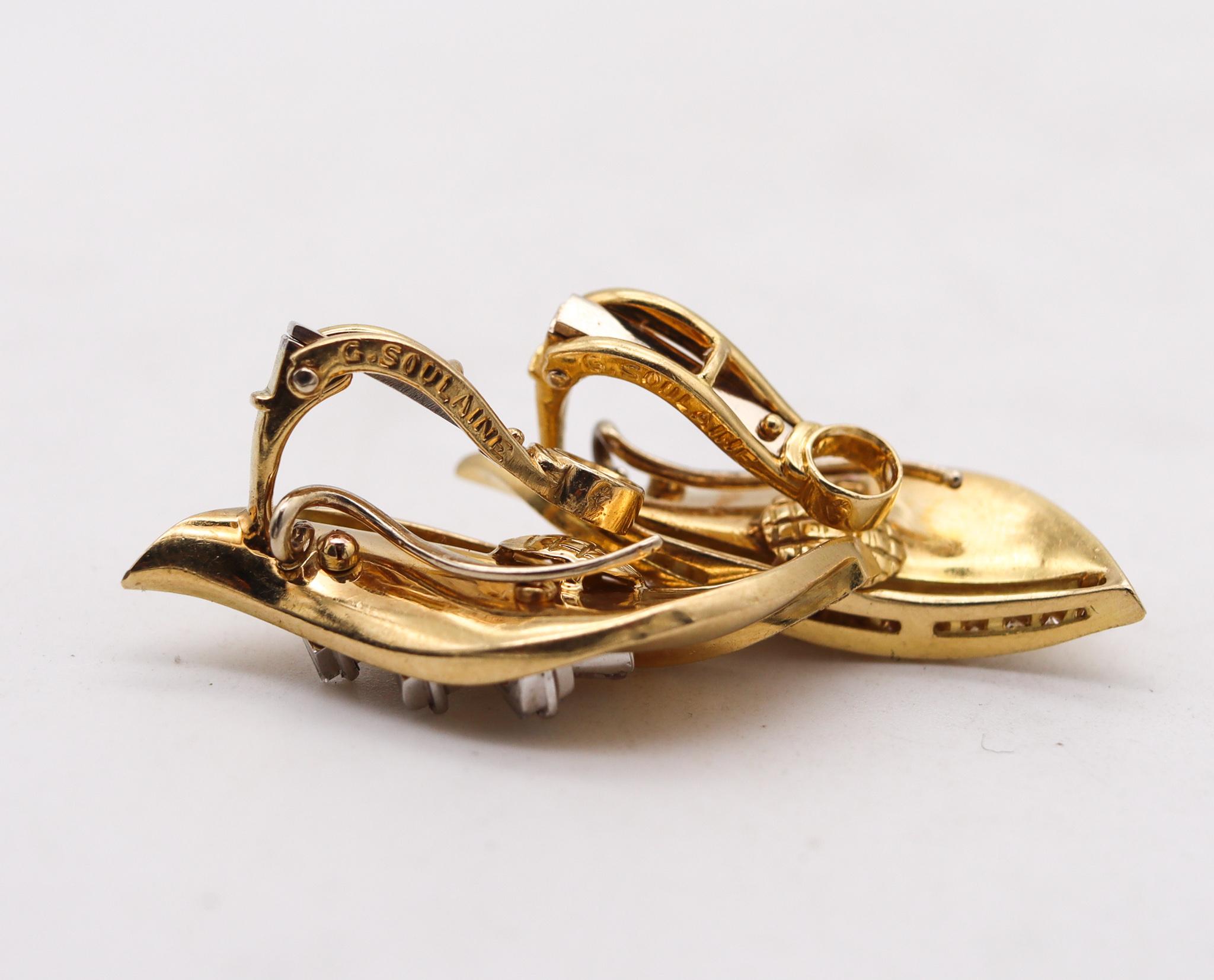 Modern Guillemin & Soulaine Paris Convertible Earrings in 18kt Gold Platinum & Diamonds For Sale