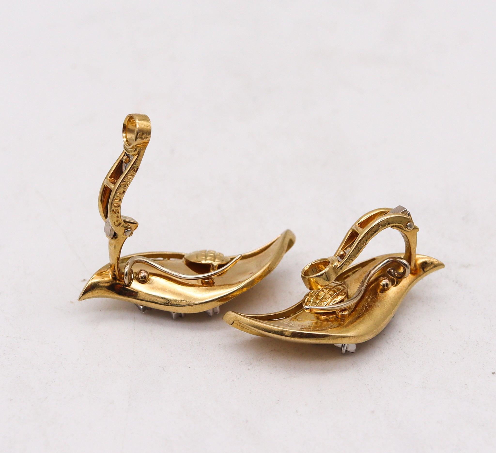 Women's GUILLEMIN & SOULAINE Paris Convertible Earrings In 18Kt Gold Platinum & Diamonds For Sale