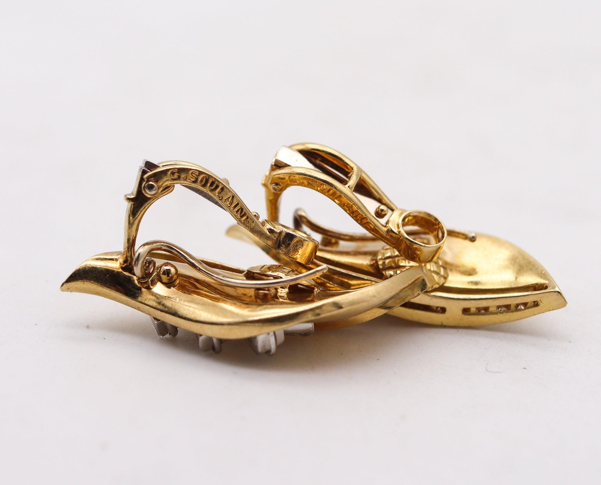 GUILLEMIN & SOULAINE Paris Convertible Earrings In 18Kt Gold Platinum & Diamonds For Sale 1