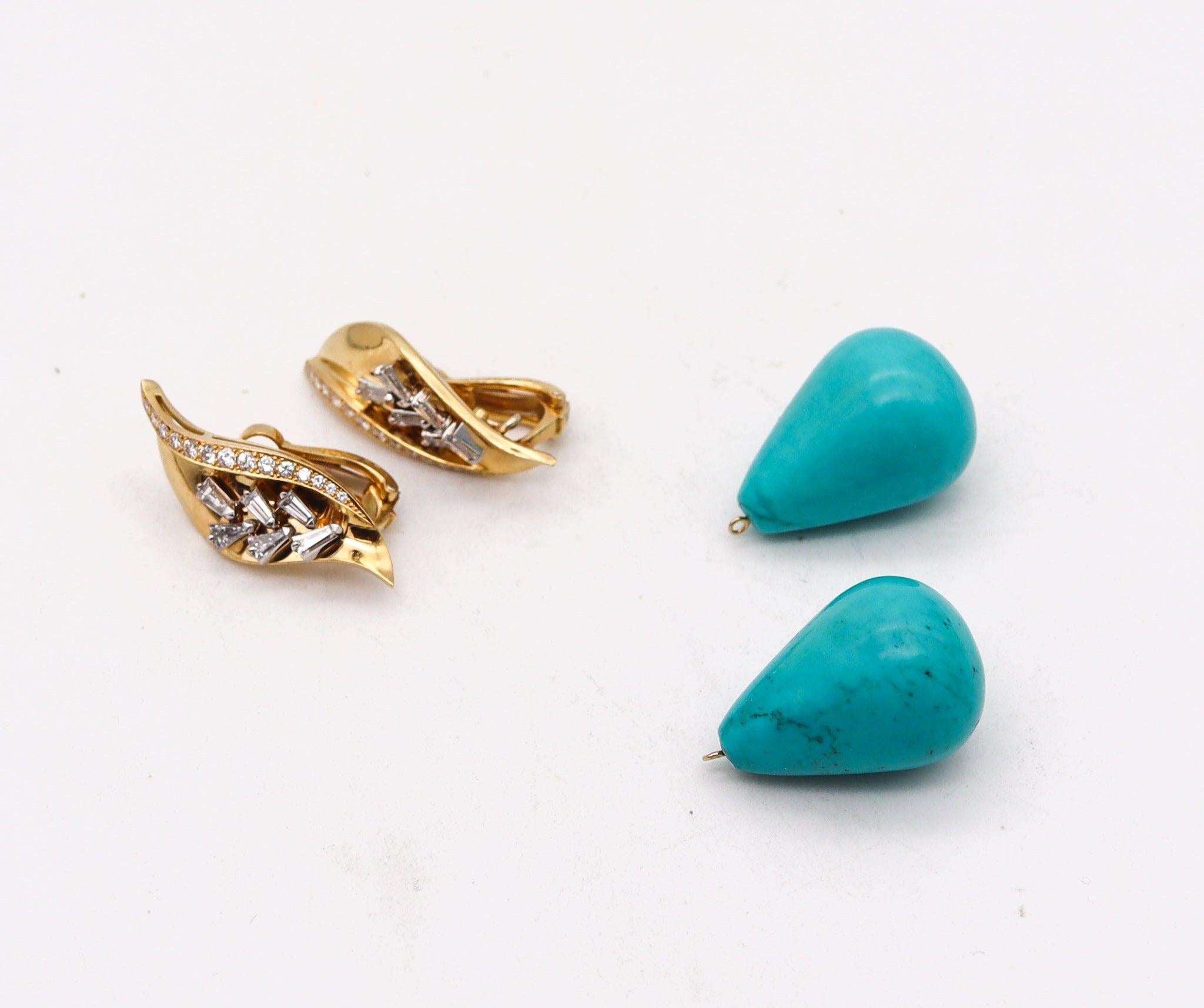 GUILLEMIN & SOULAINE Paris Convertible Earrings In 18Kt Gold Platinum & Diamonds For Sale 2