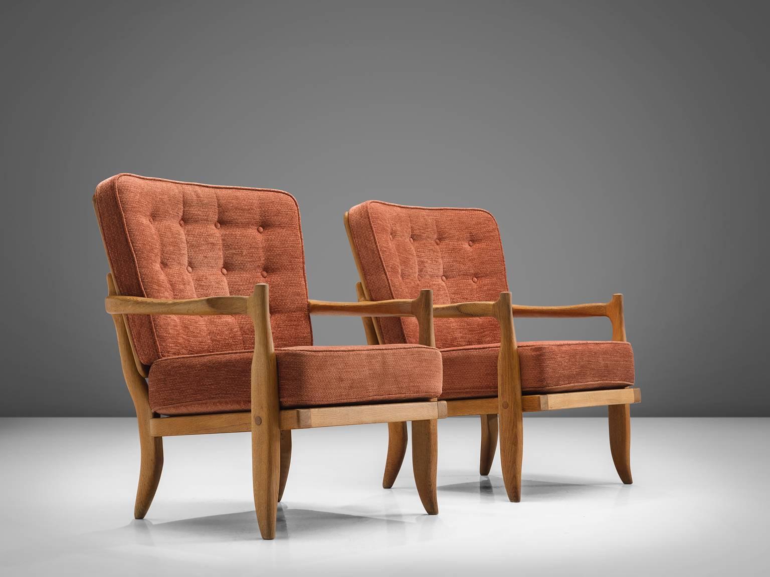 Mid-Century Modern Guillerme & Chambron Carved Solid Oak Chairs