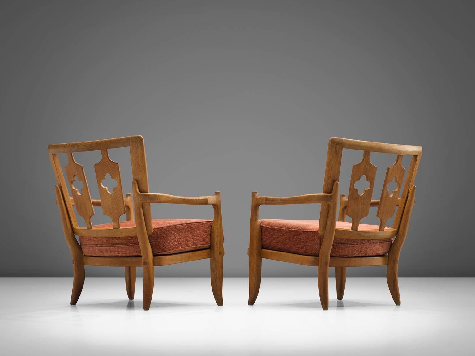 Guillerme & Chambron Carved Solid Oak Chairs In Good Condition In Waalwijk, NL