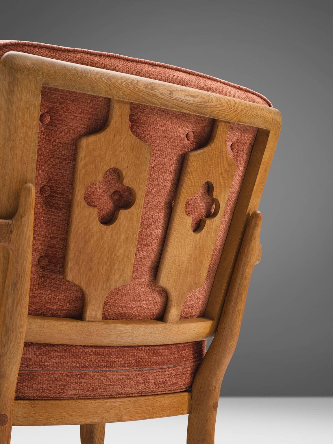 Fabric Guillerme & Chambron Carved Solid Oak Chairs