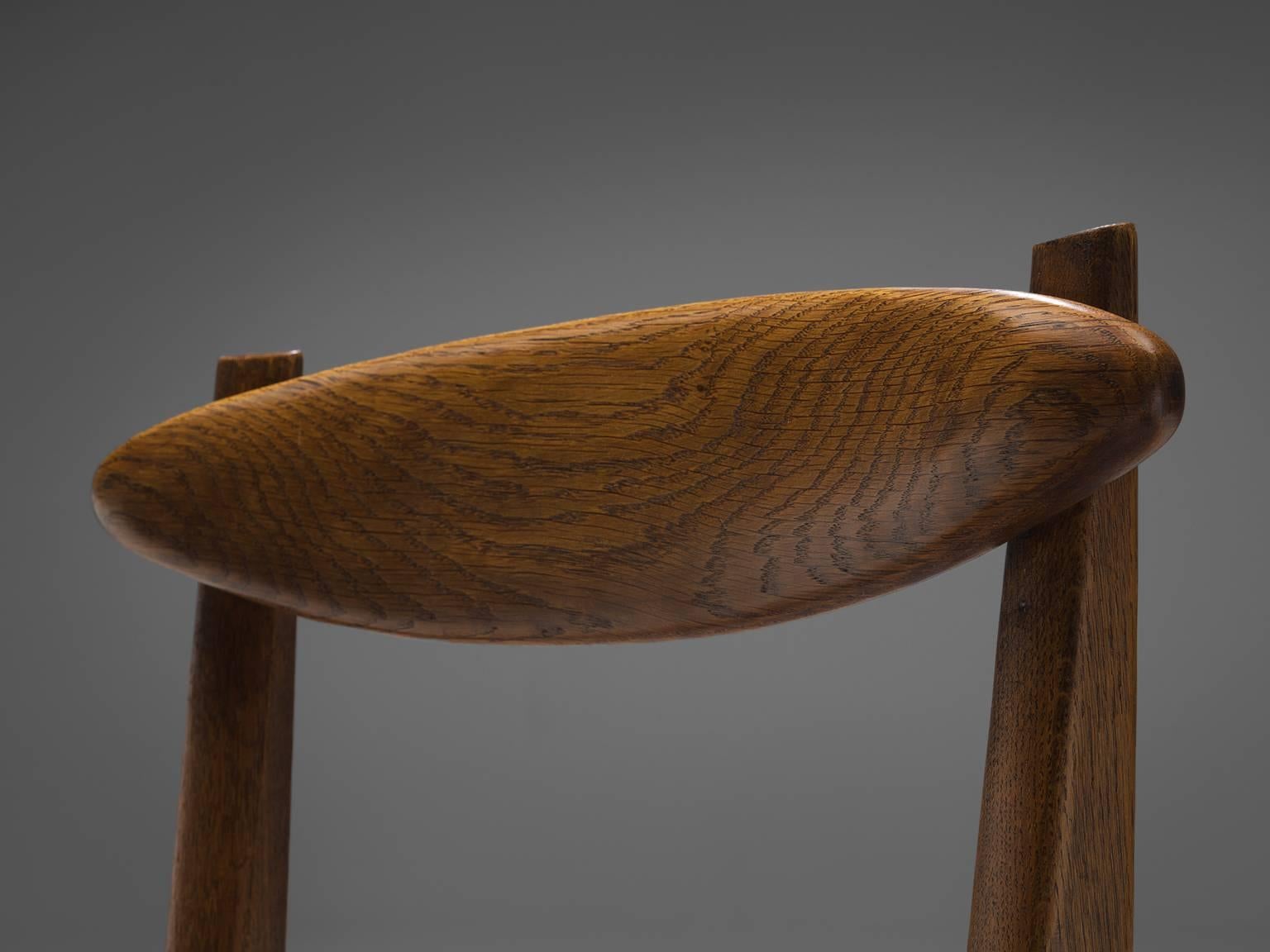 Oak Guillerme and Chambron Patinated Set of Dining Chairs