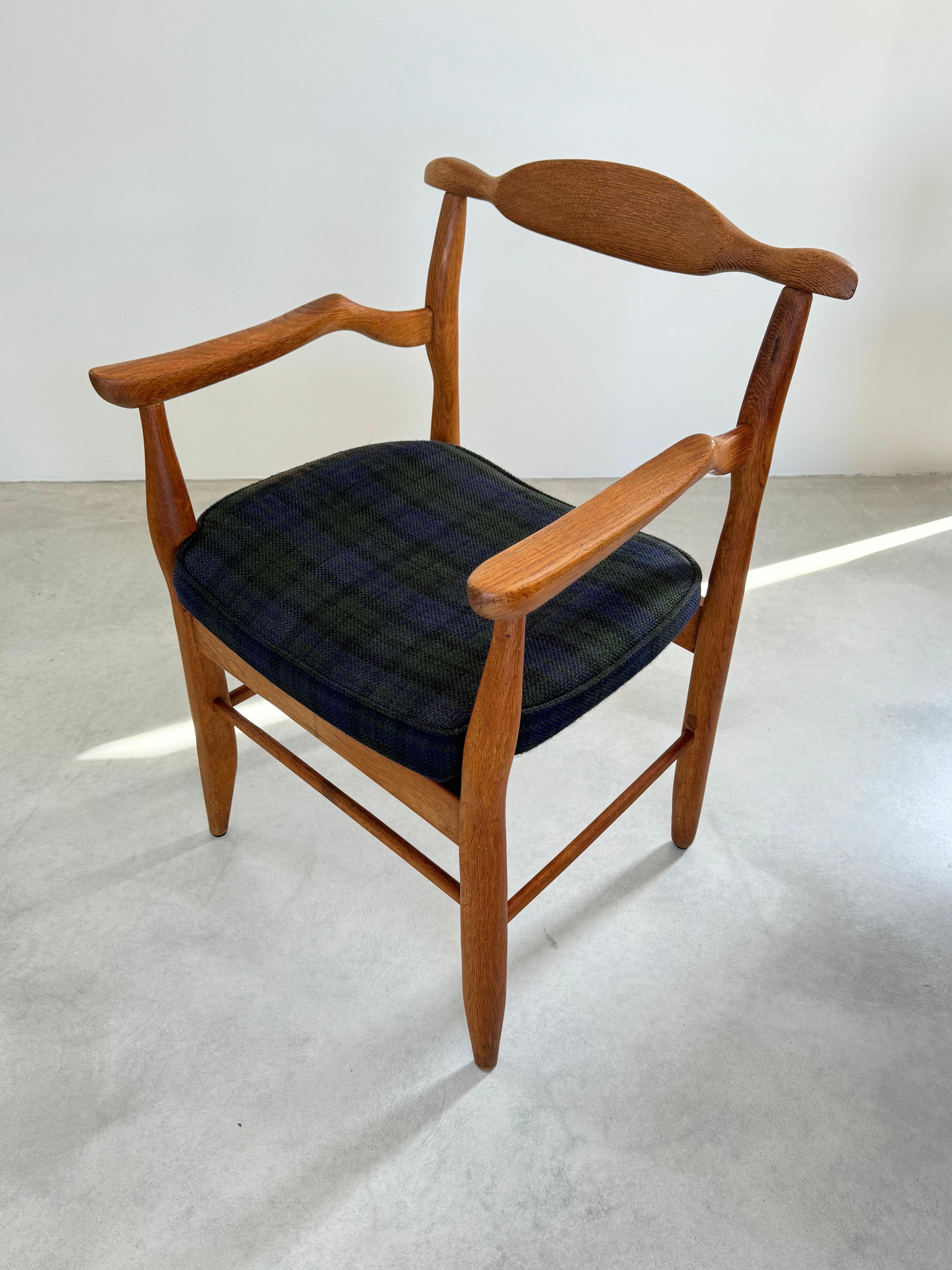 Mid-Century Modern Guillerme and Chambon Oak armchair Design, 