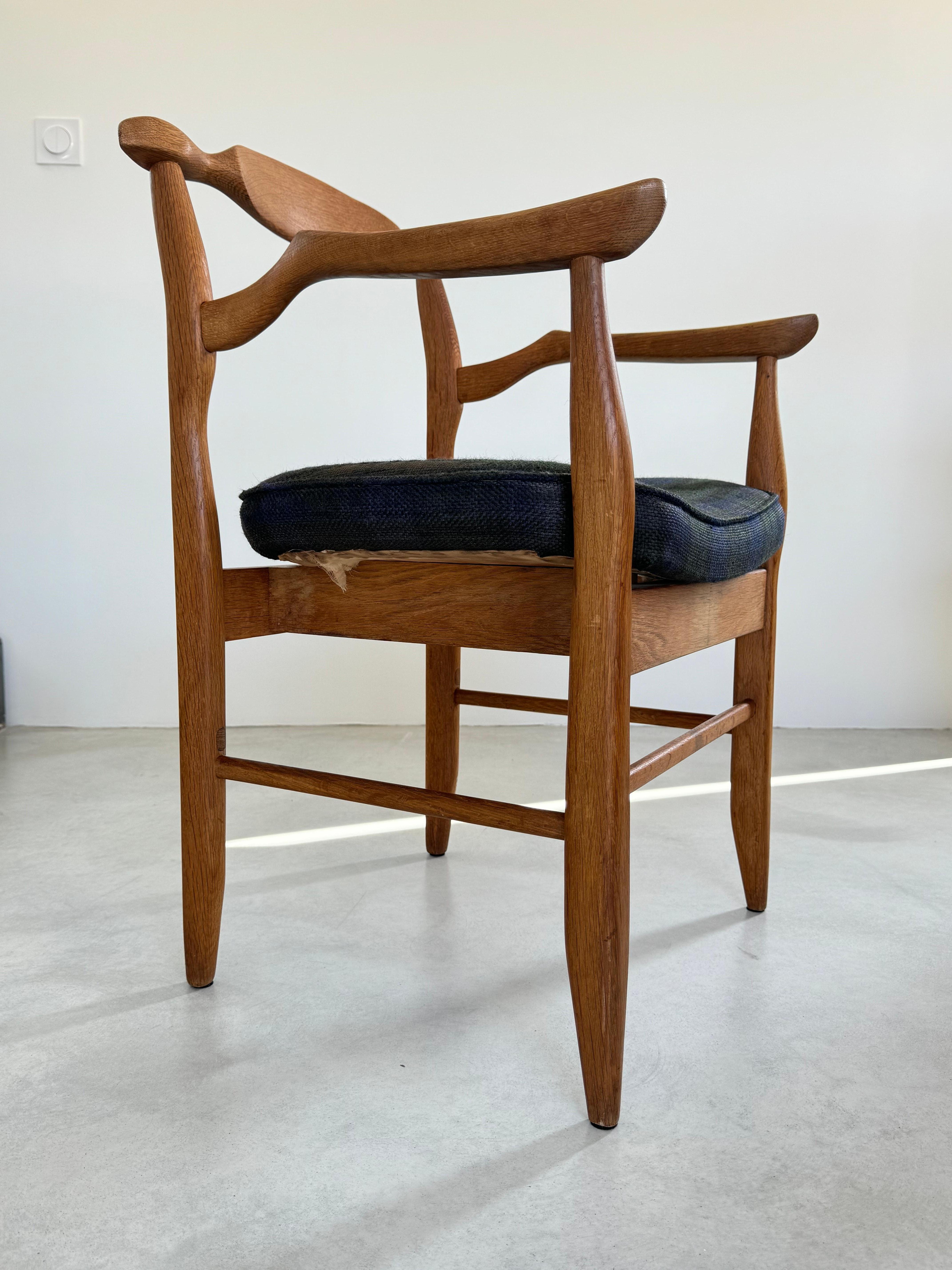 Mid-20th Century Guillerme and Chambon Oak armchair Design, 