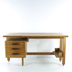 Guillerme and Chambron 3-Drawers Oak Desk with Ceramic Handles