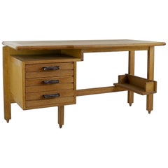 Guillerme and Chambron 3-Drawers Oak Desk with Ceramic Handles