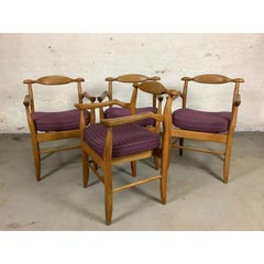 Guillerme and Chambron, 4 chairs in oak model "Fumay" edition Votre Maison 1970