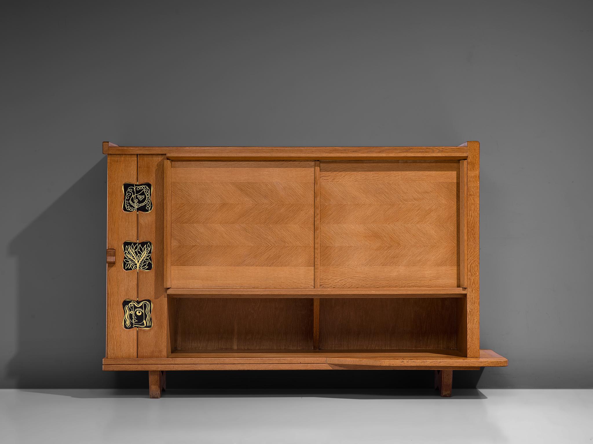 Mid-Century Modern Guillerme and Chambron Buffet in Oak and Ceramic