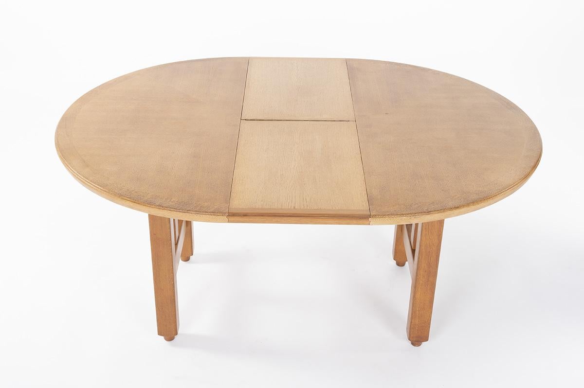 French Guillerme and Chambron Center Table in Oak with Extension, 1950