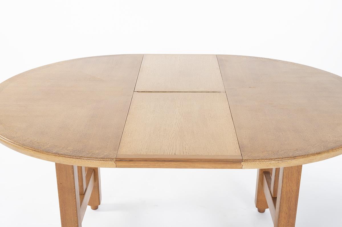 20th Century Guillerme and Chambron Center Table in Oak with Extension, 1950
