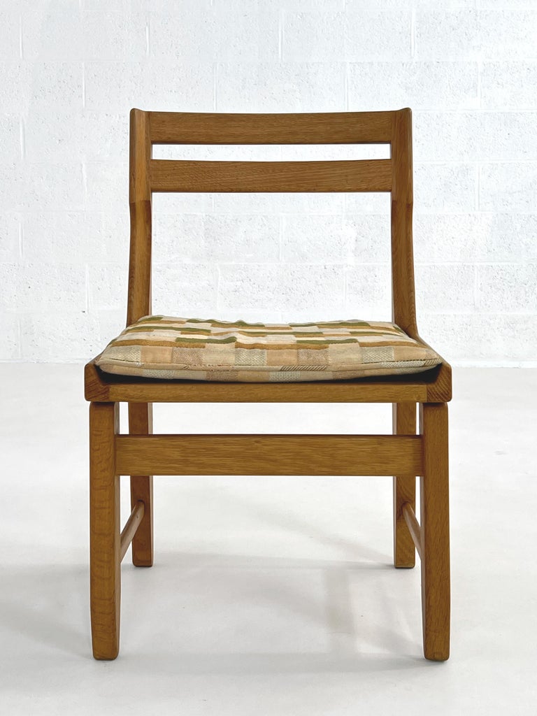 Guillerme and Chambron Design Oak Wooden and Fabric Set of Four Dining