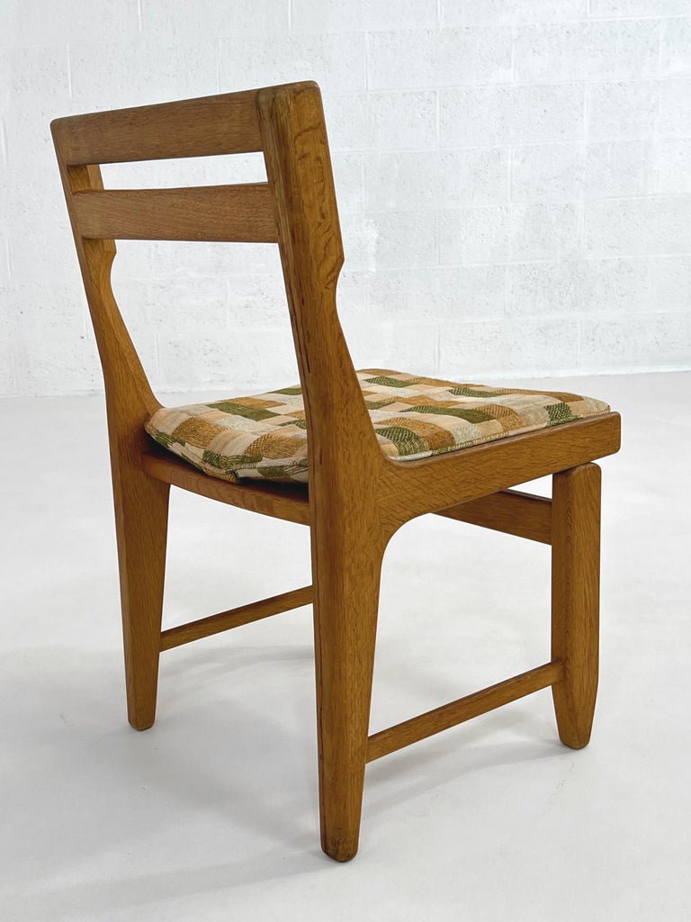 Guillerme and Chambron Design Oak Wooden and Fabric Set of Four Dining