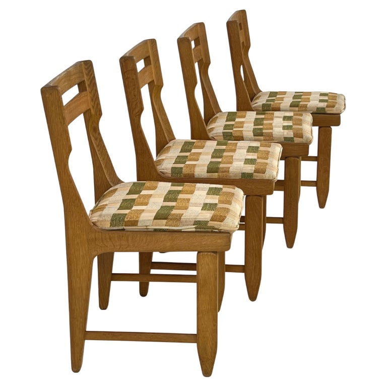 Guillerme and Chambron Design Oak Wooden and Fabric Set of Four Dining