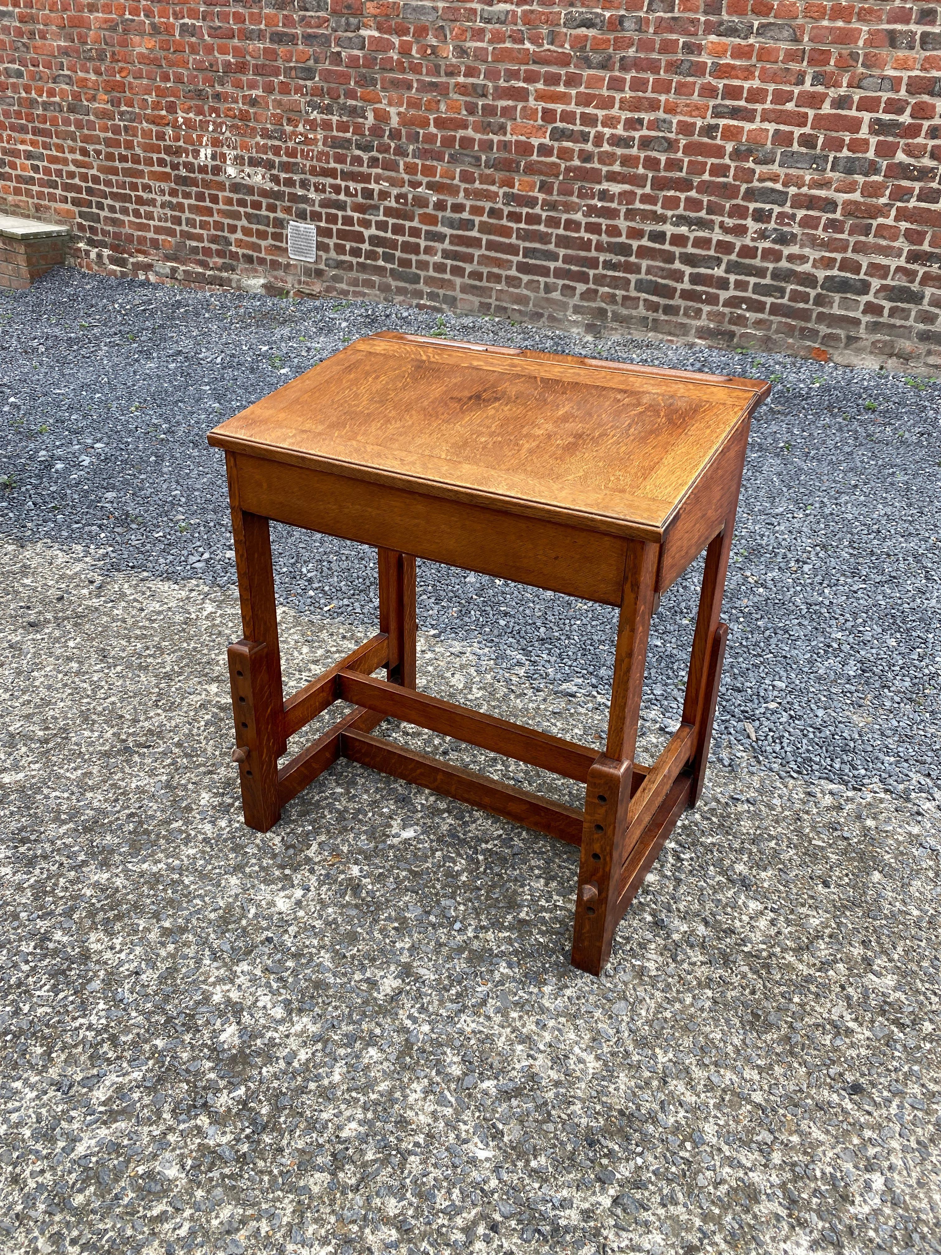 Guillerme et Chambron, desk table, oak writing desk, height adjustable. 