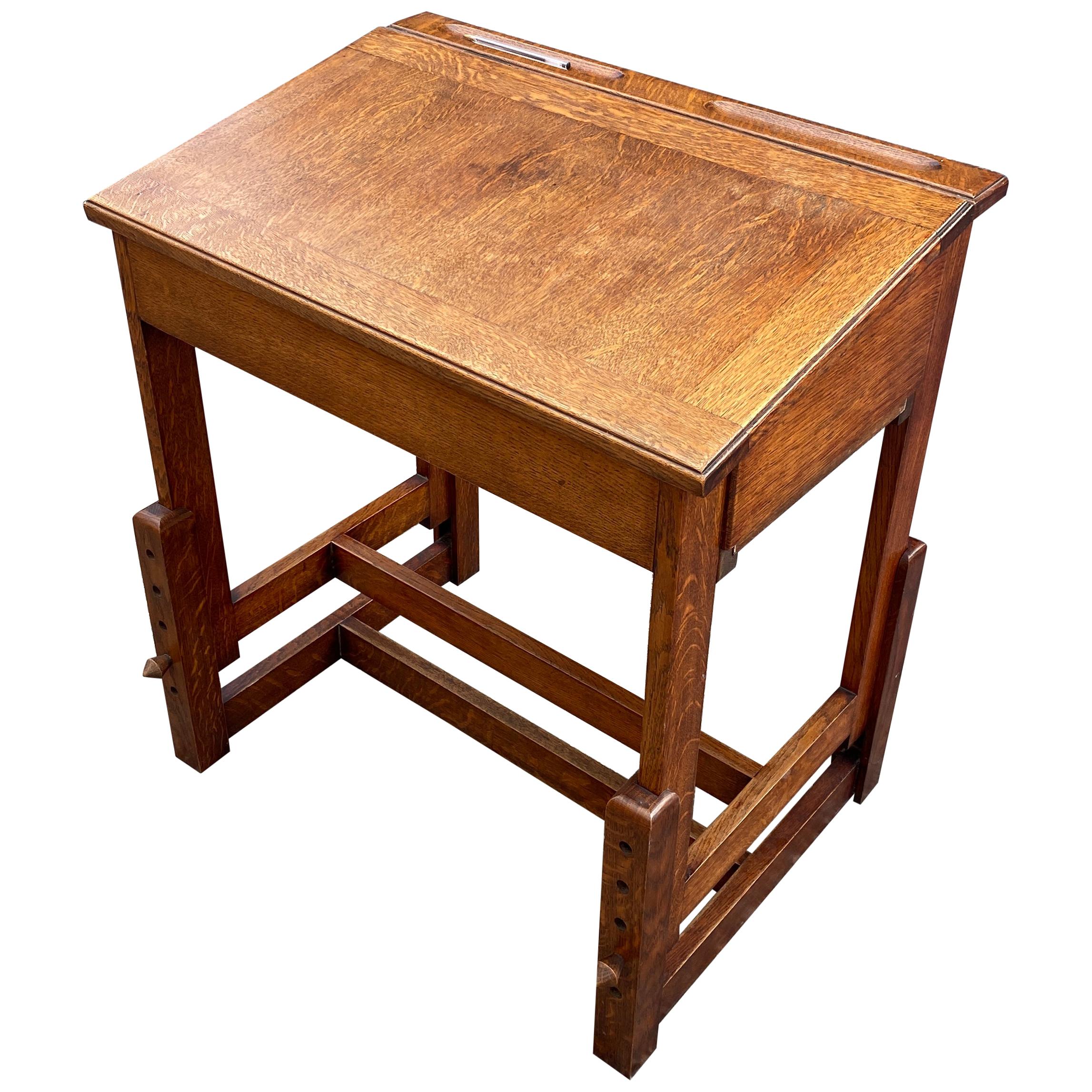 Guillerme et Chambron, Desk Table, Oak Writing Desk, Height Adjustable