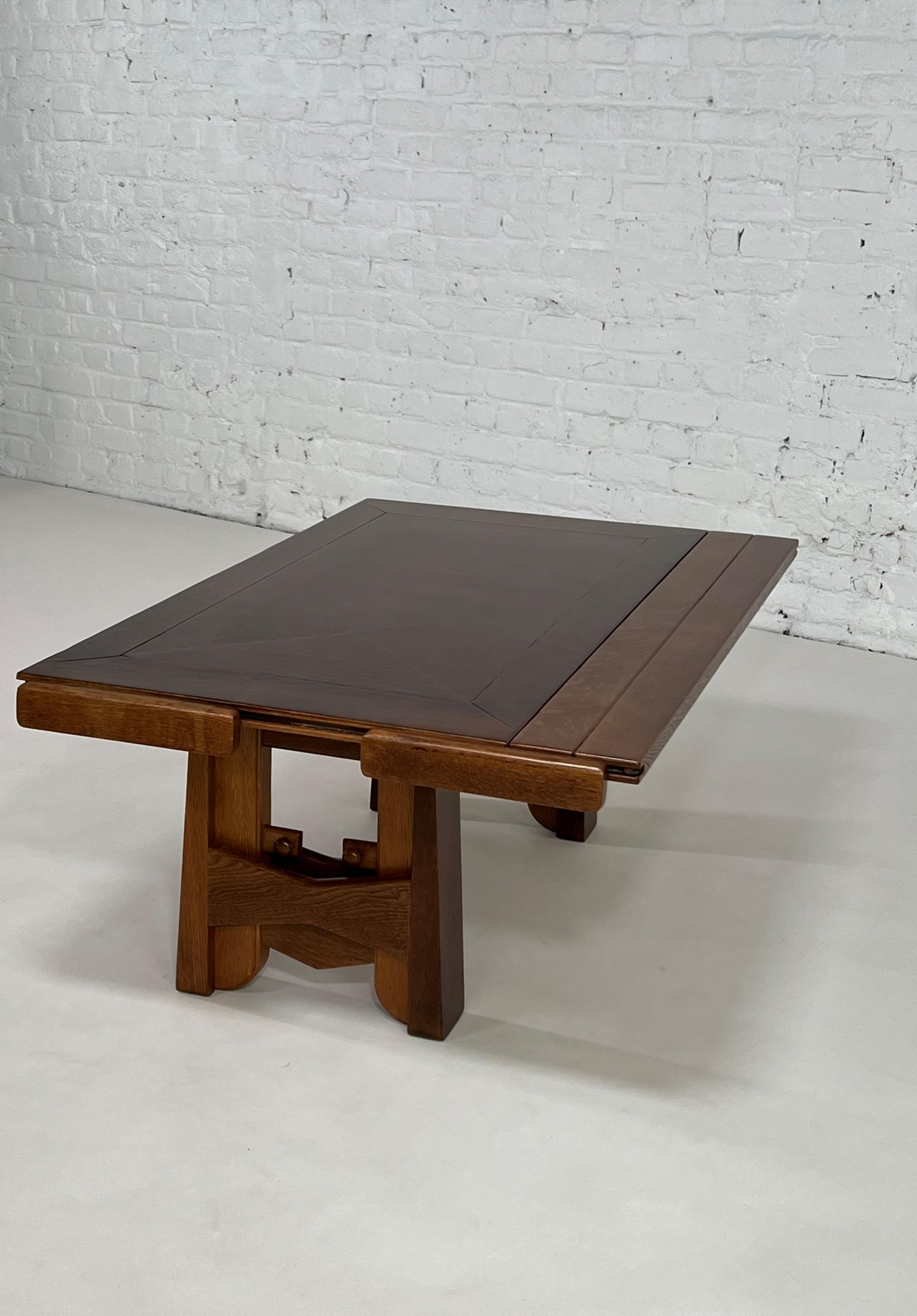 Oak Guillerme and Chambron French 1960s Design Modular Table 