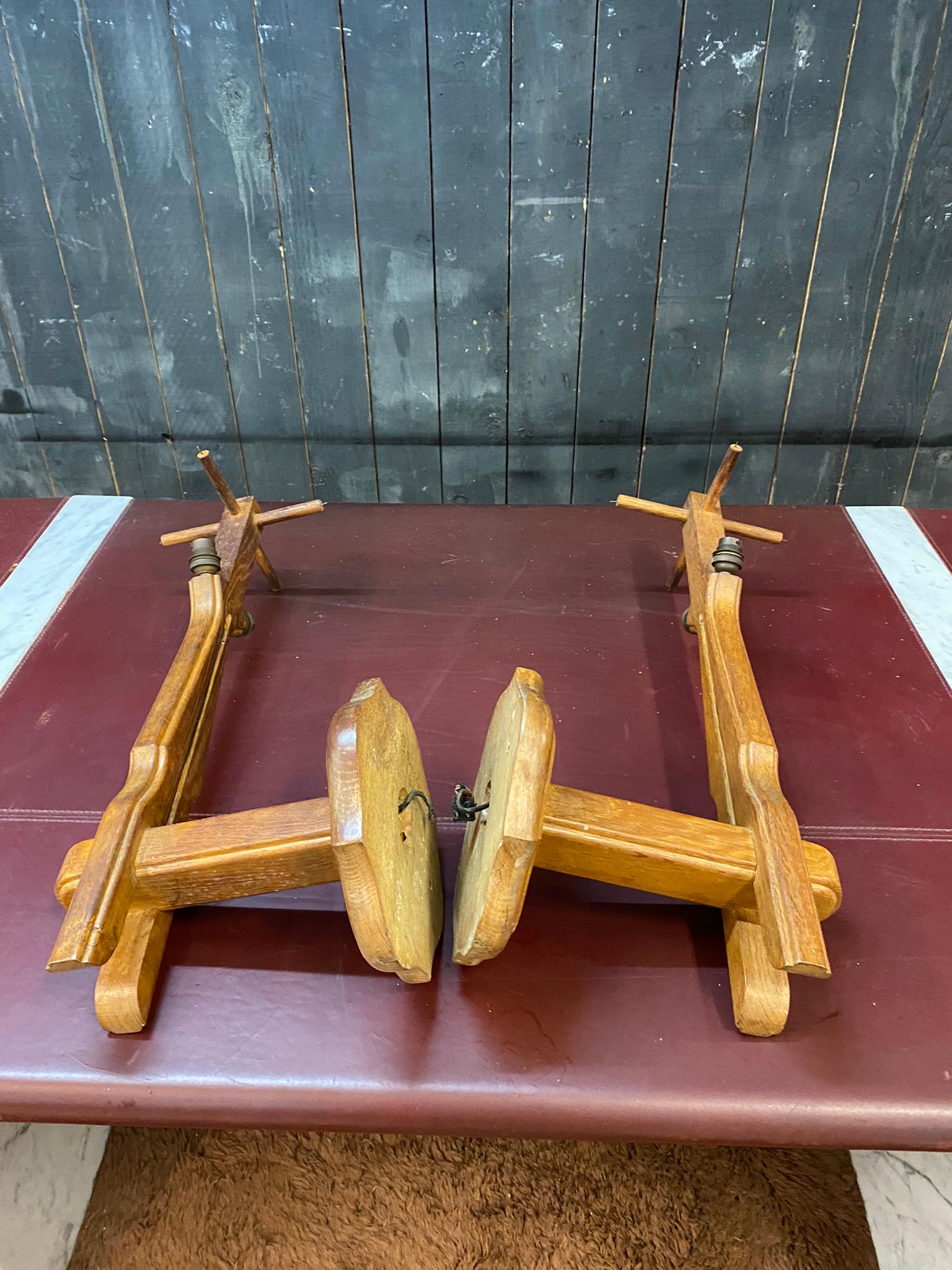 Guillerme and Chambron Large Pair of Wall Lights in Oak, 