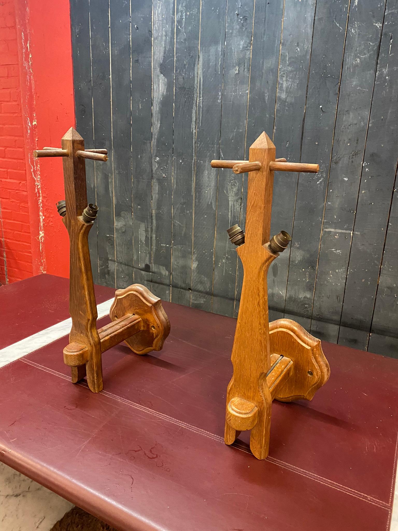 Guillerme and Chambron Large Pair of Wall Lights in Oak, 