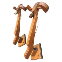 Guillerme and Chambron Large Pair of Wall Lights in Oak, " Votre Maison""