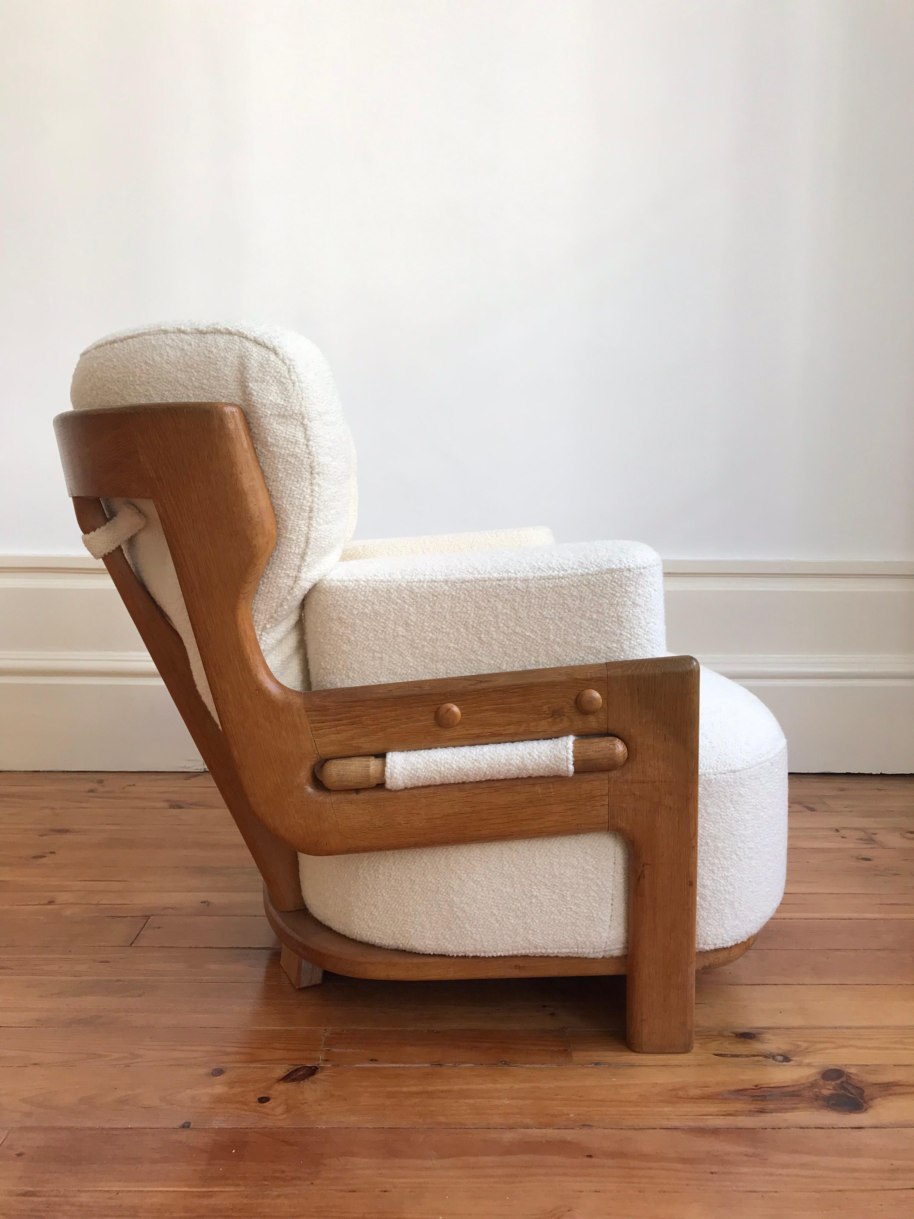 Armchair model Denis by Guillerme Chambron reupholstered entirely with a Pierre Frey fabric Judith crème.

Robert Guillerme (1913 - 1990) and Jacques Chambron (1914 - 2001).
Their company, Votre Maison, has marked the history of French design.