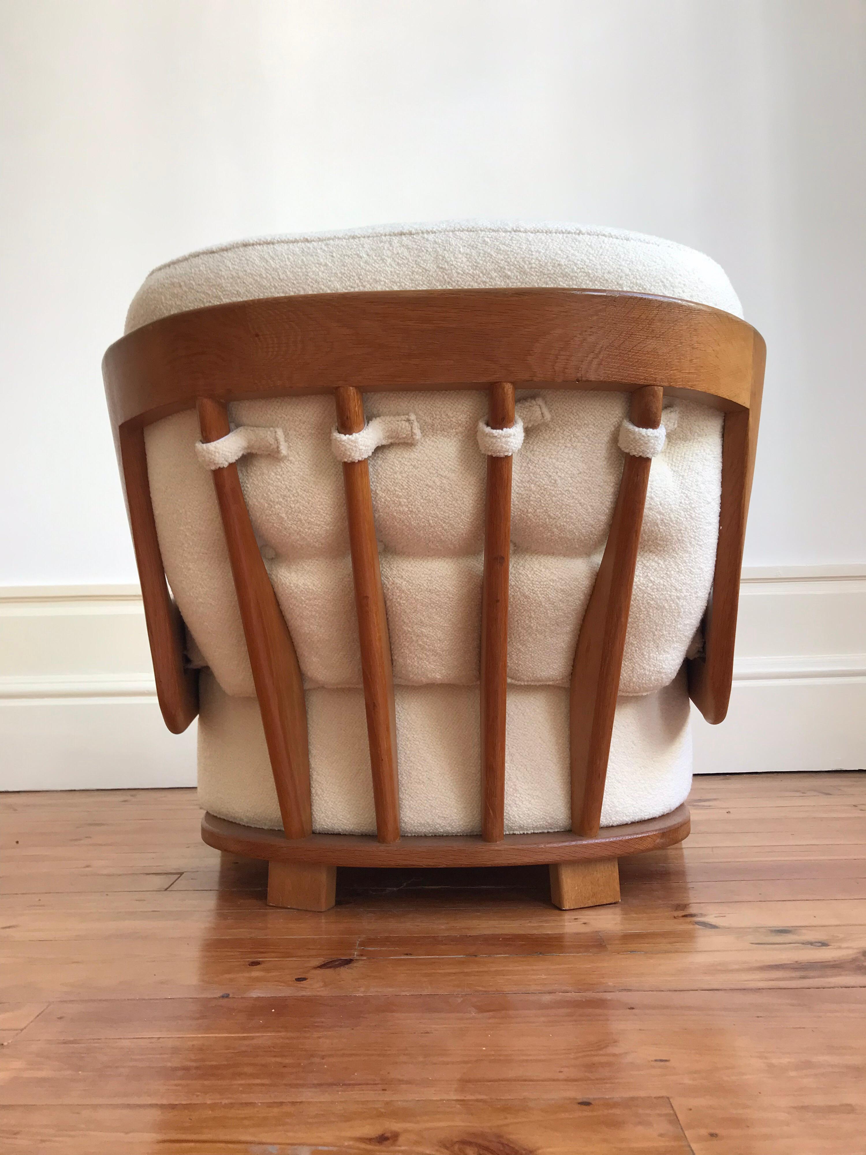 French Guillerme and Chambron Midcentury Solid Oak Armchair, Votre Maison, 1960