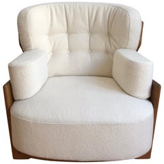 Guillerme and Chambron Midcentury Solid Oak Armchair, Votre Maison, 1960