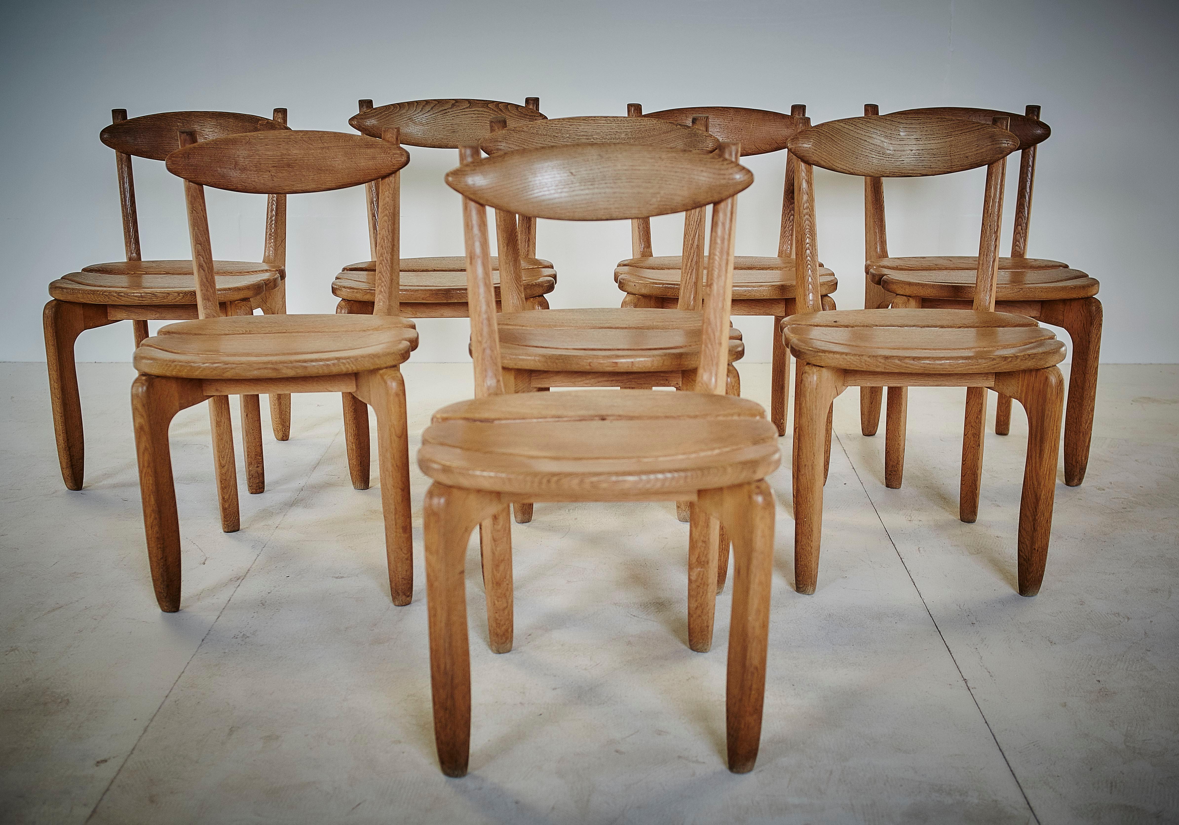 Mid-Century Modern Guillerme and Chambron Midcentury Solid Oak Chairs for Votre Maison, France 1960