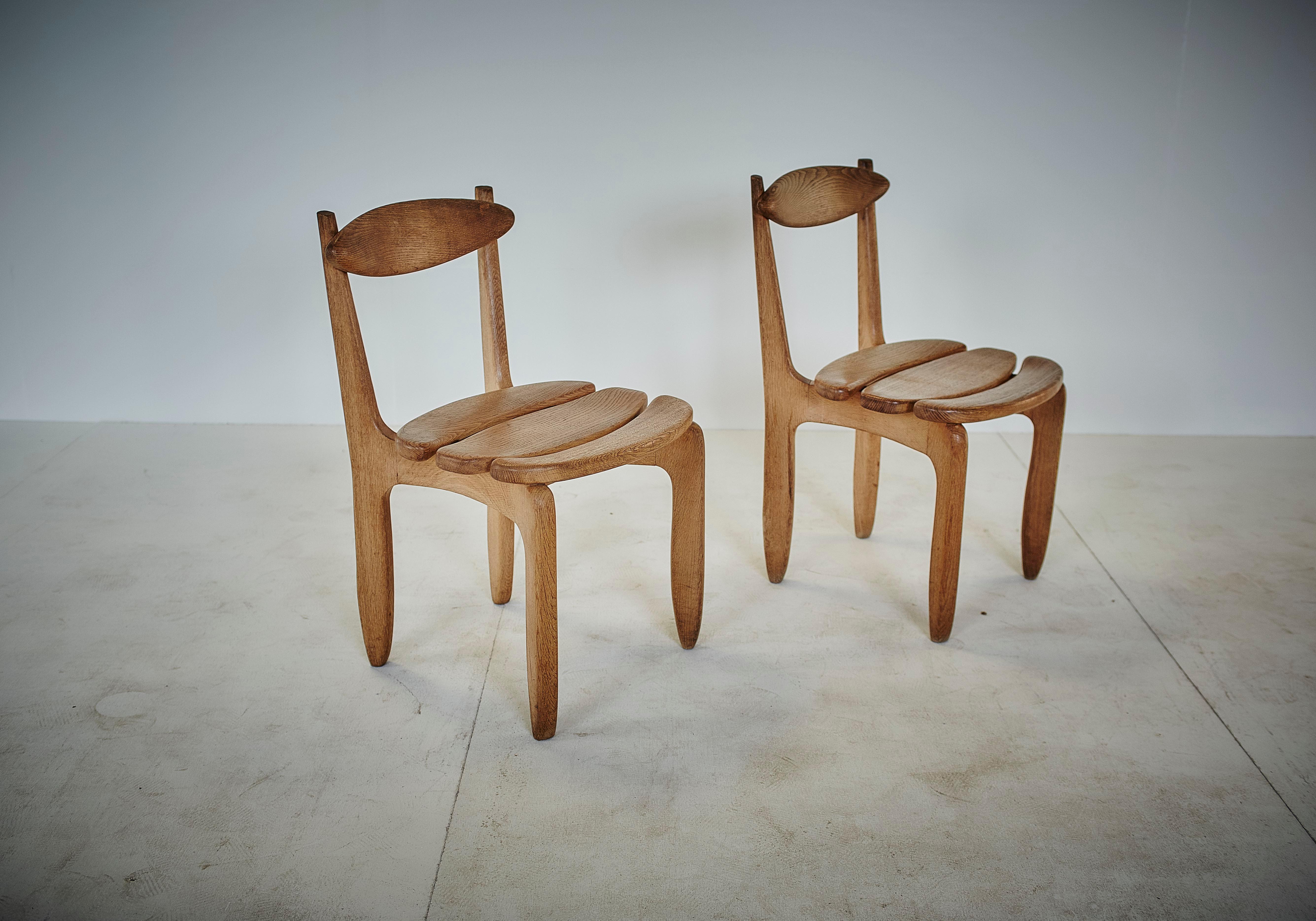 Mid-20th Century Guillerme and Chambron Midcentury Solid Oak Chairs for Votre Maison, France 1960