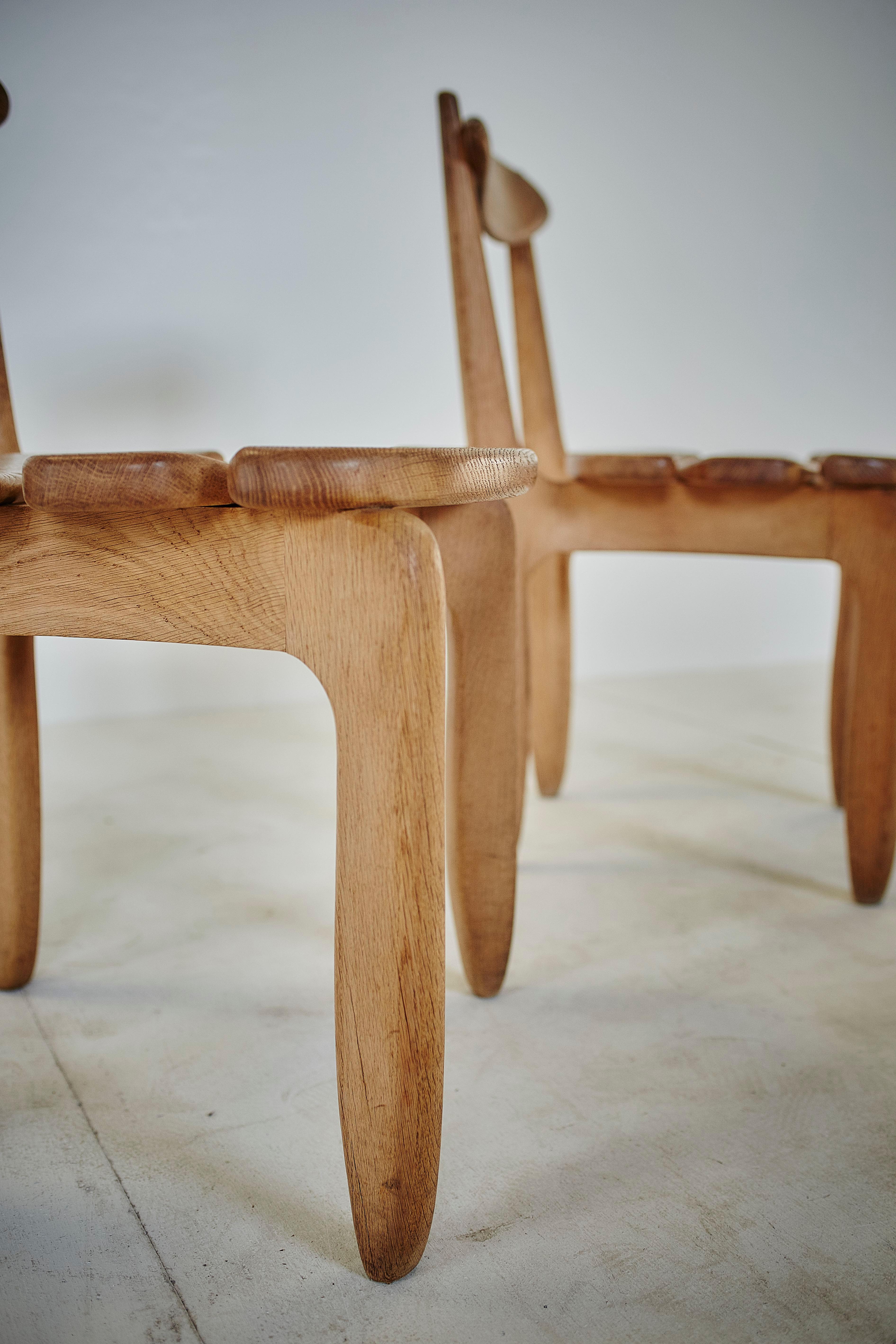 Guillerme and Chambron Midcentury Solid Oak Chairs for Votre Maison, France 1960 1