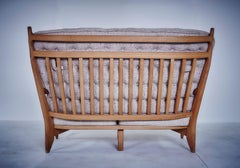Guillerme and Chambron Midcentury Solid Oak Sofa for Votre Maison, 1975