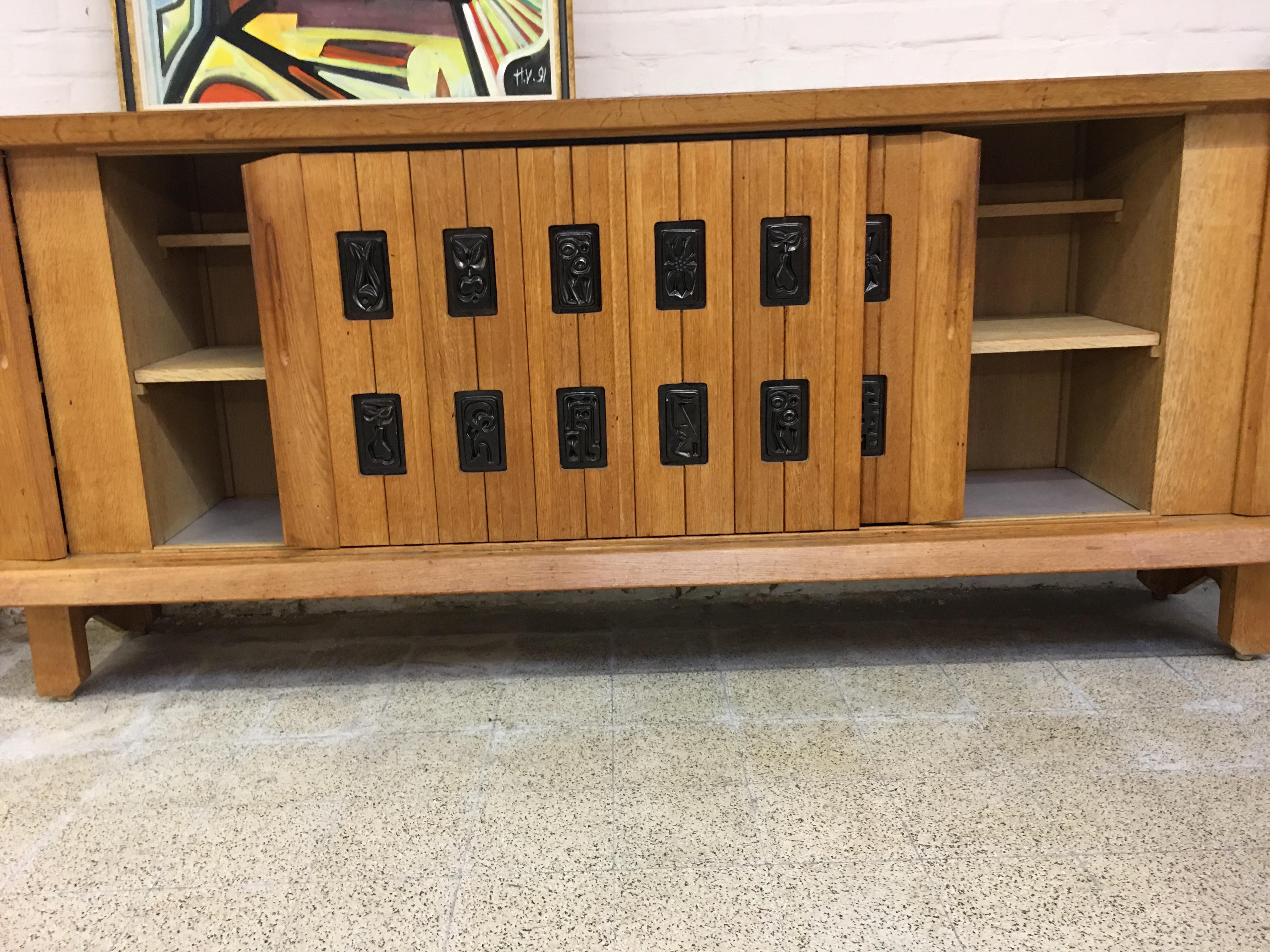 Guillerme and Chambron, Oak Buffet and Ceramic Tiles by Boleslav Danikowski In Good Condition In Saint-Ouen, FR