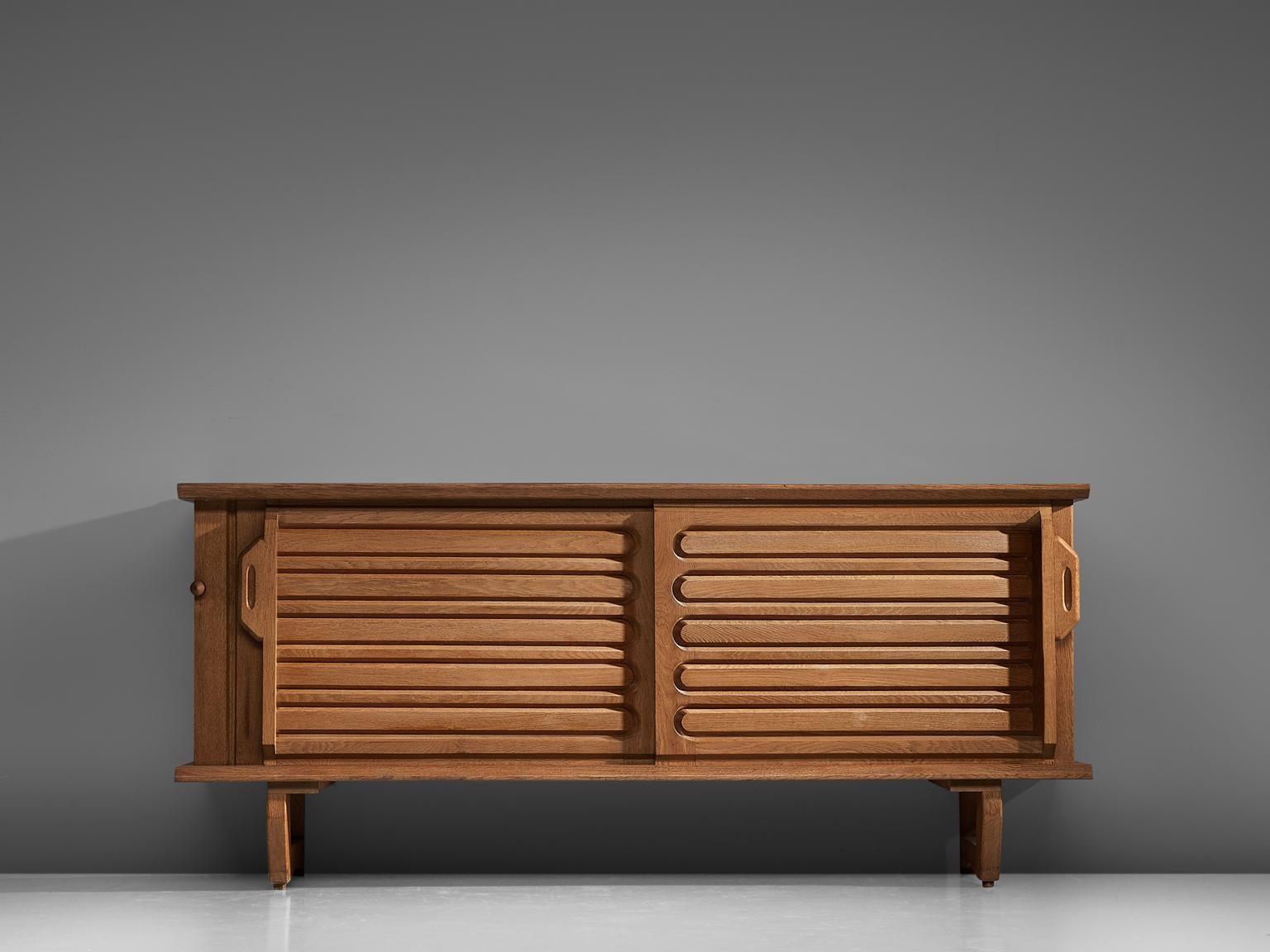 French Guillerme and Chambron Oak Credenza, 1960s