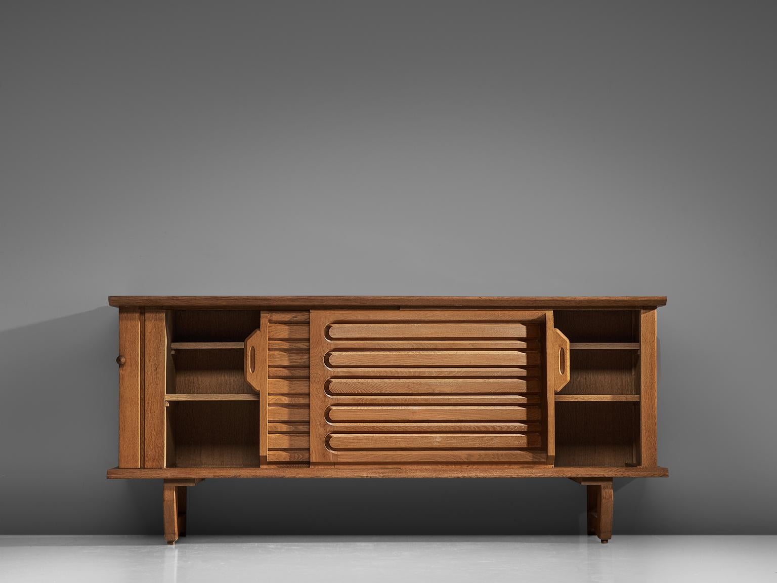 Guillerme and Chambron Oak Credenza, 1960s In Good Condition In Waalwijk, NL
