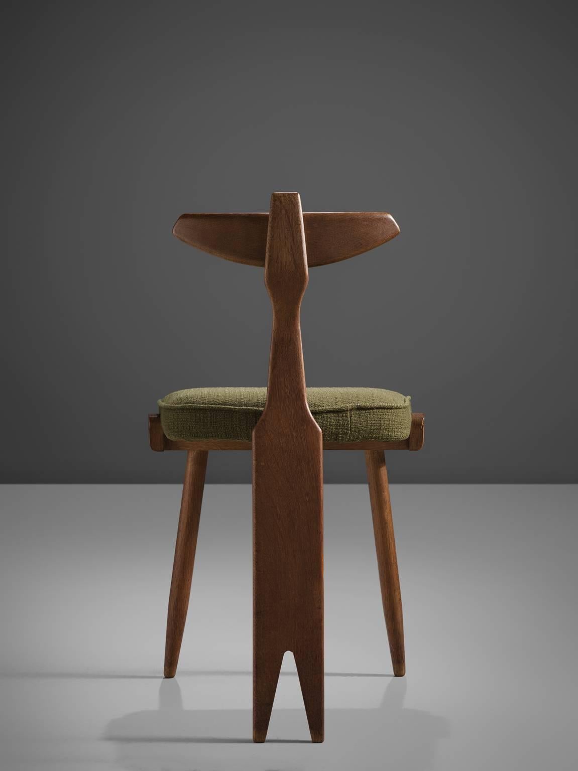 French Guillerme and Chambron Oak Tripod Side Chair