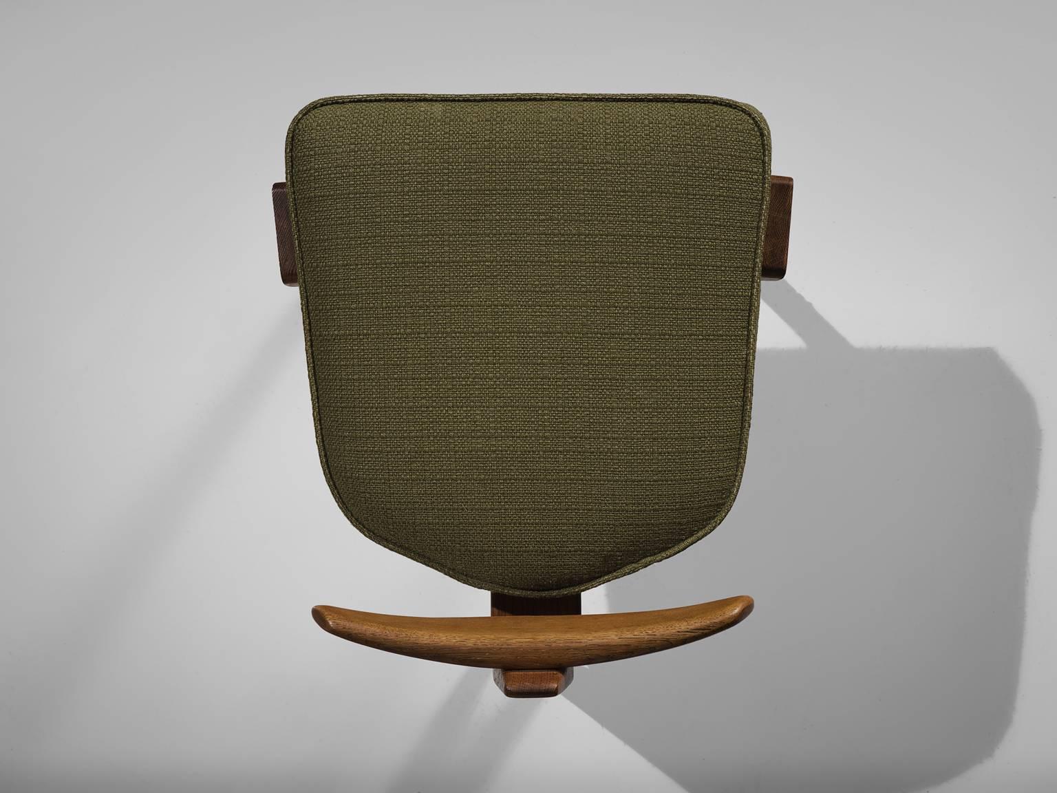 Fabric Guillerme and Chambron Oak Tripod Side Chair