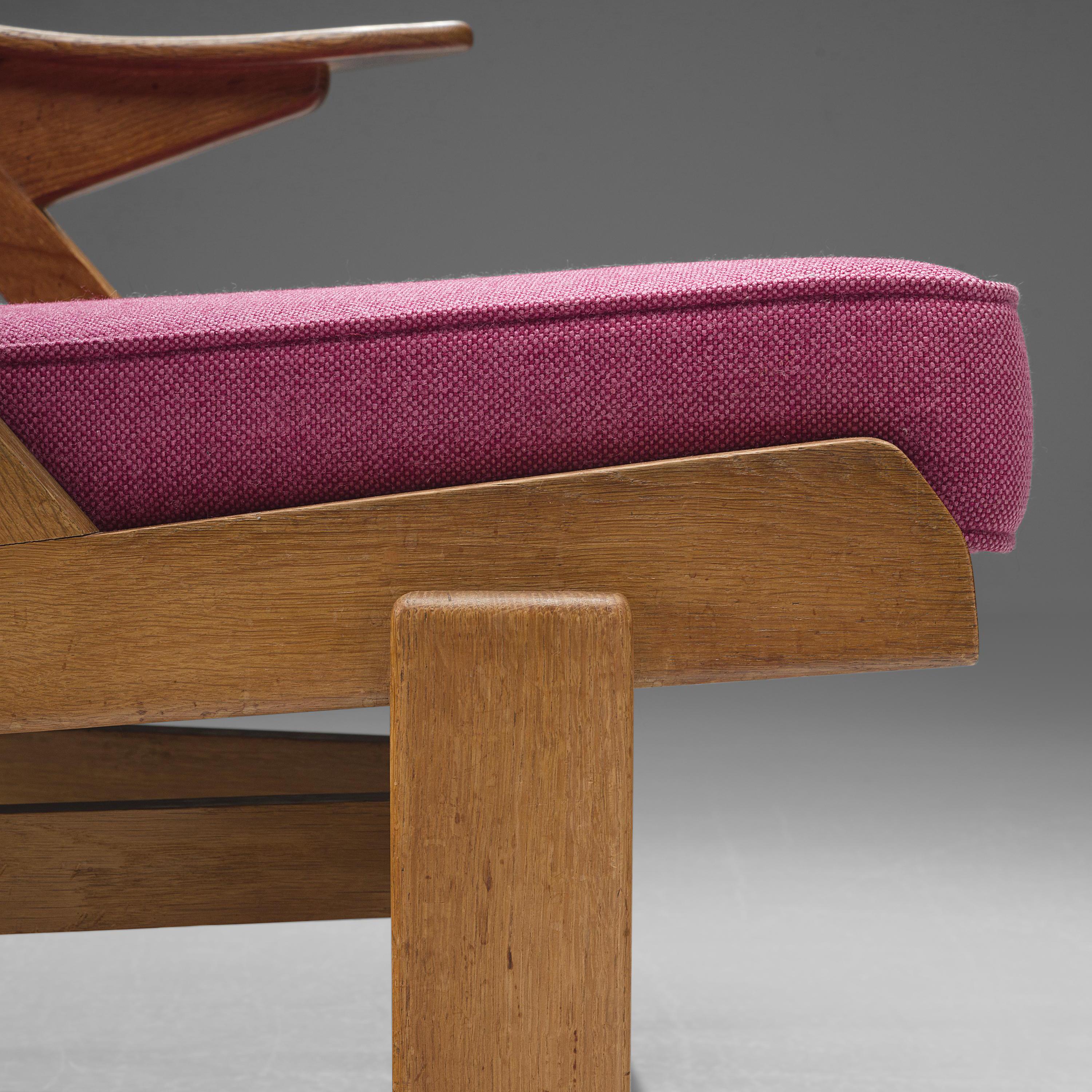 Fabric Guillerme and Chambron Pair of Lounge Chairs in Pink Upholstery