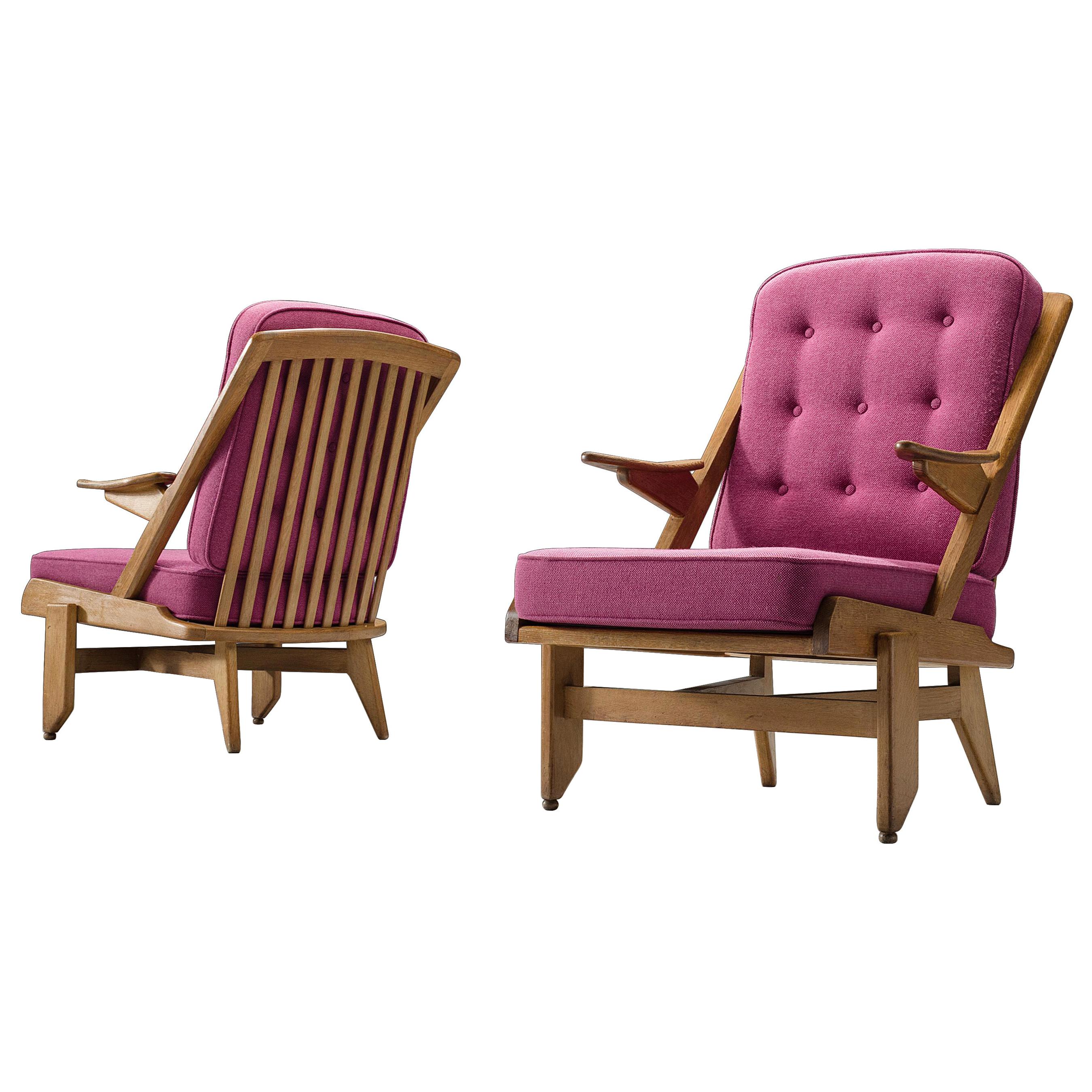 Guillerme and Chambron Pair of Lounge Chairs in Pink Upholstery