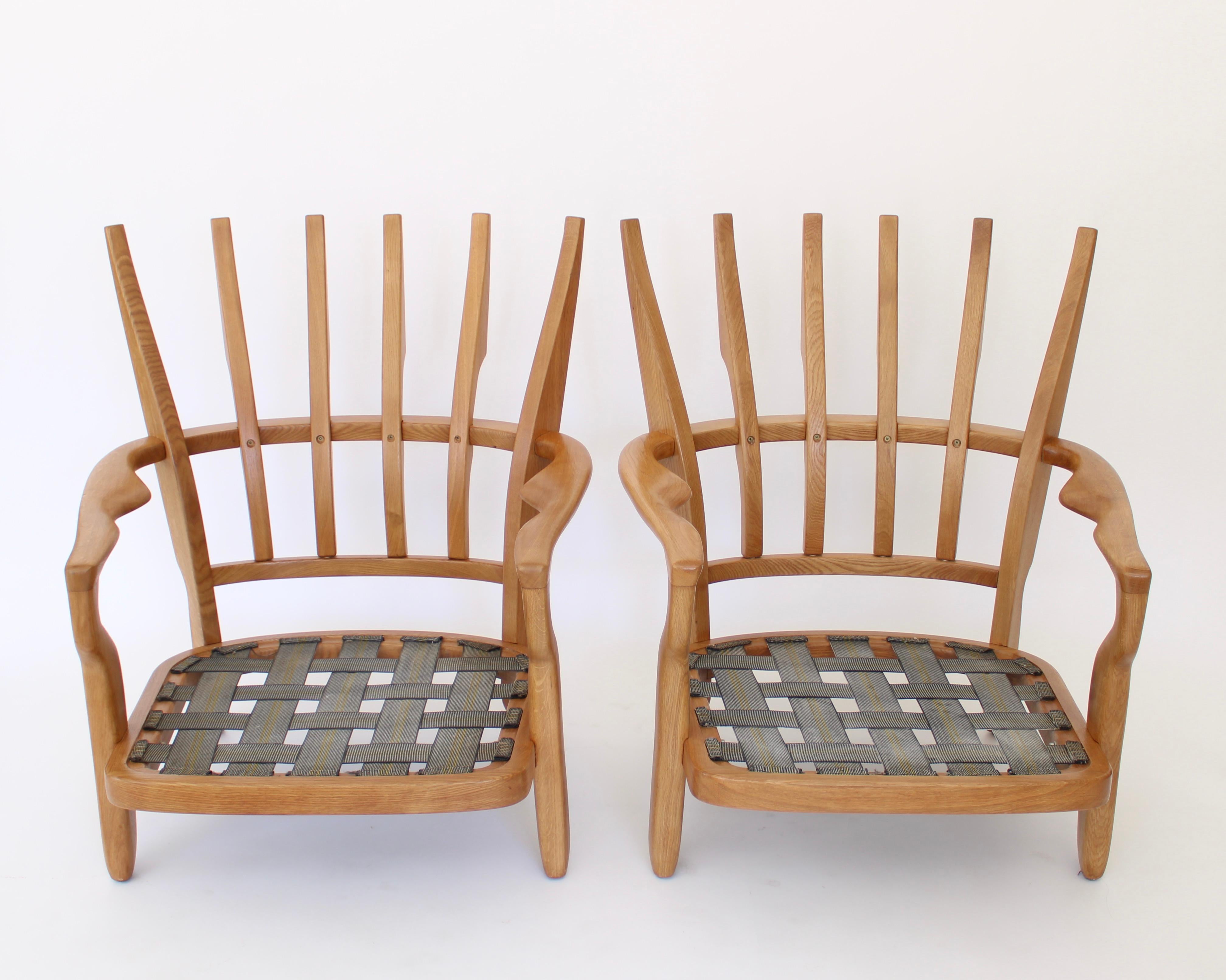 Guillerme and Chambron Pair of Oak Model Juliette Lounge Chairs for Votre Maison 9